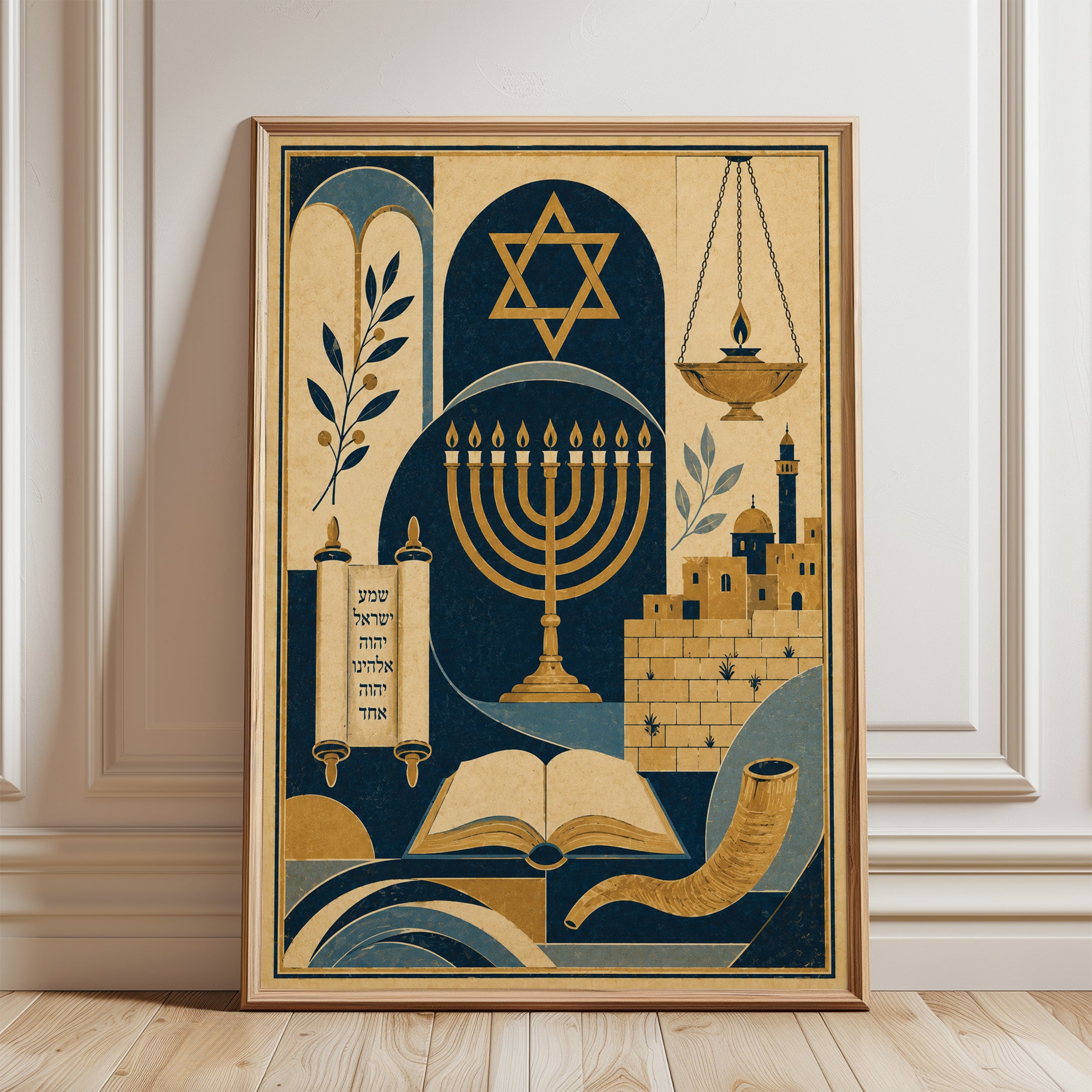 Judaic Wall Art – Jewish Symbols Print - framed detail