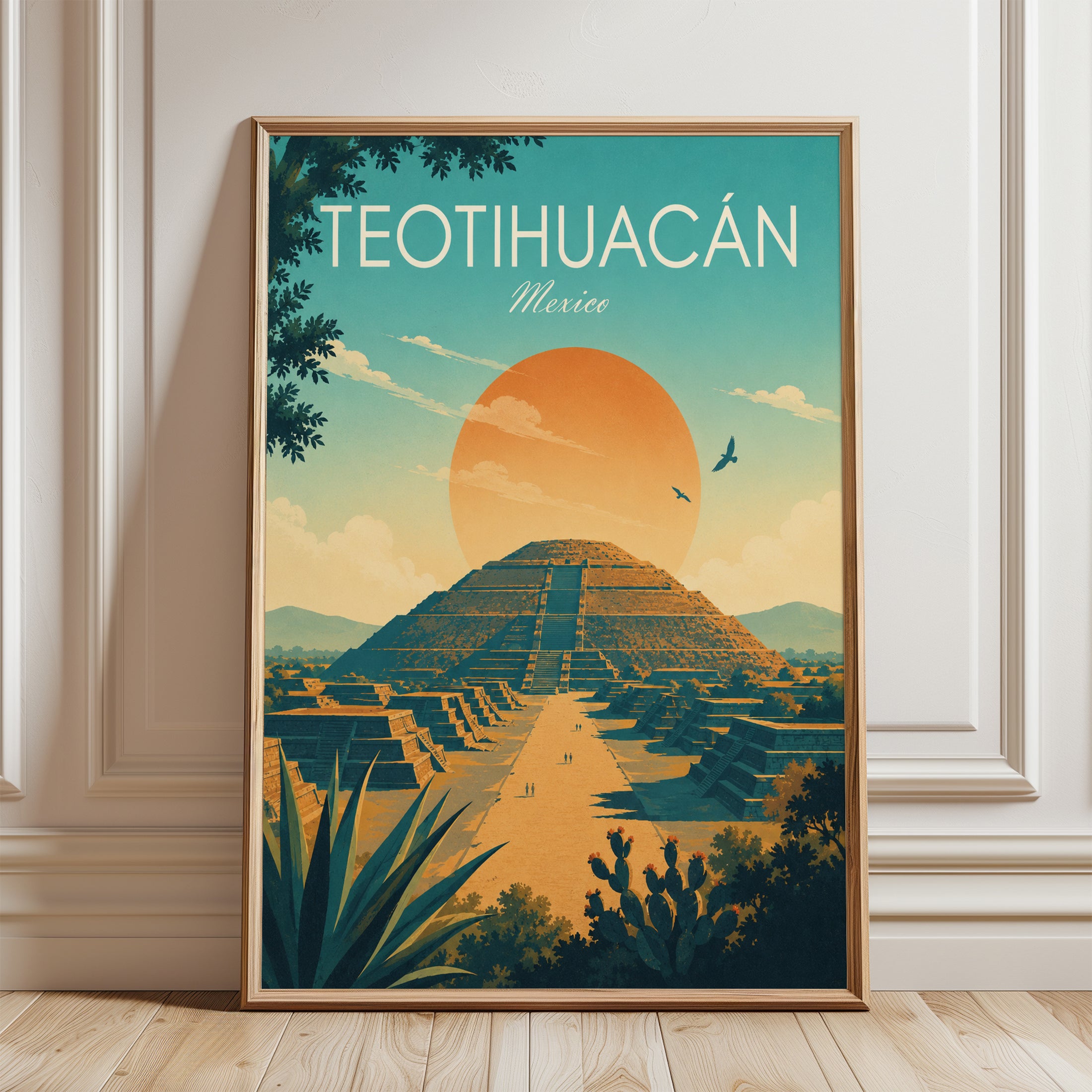 Mexico Travel Poster – Teotihuacan Print - framed detail