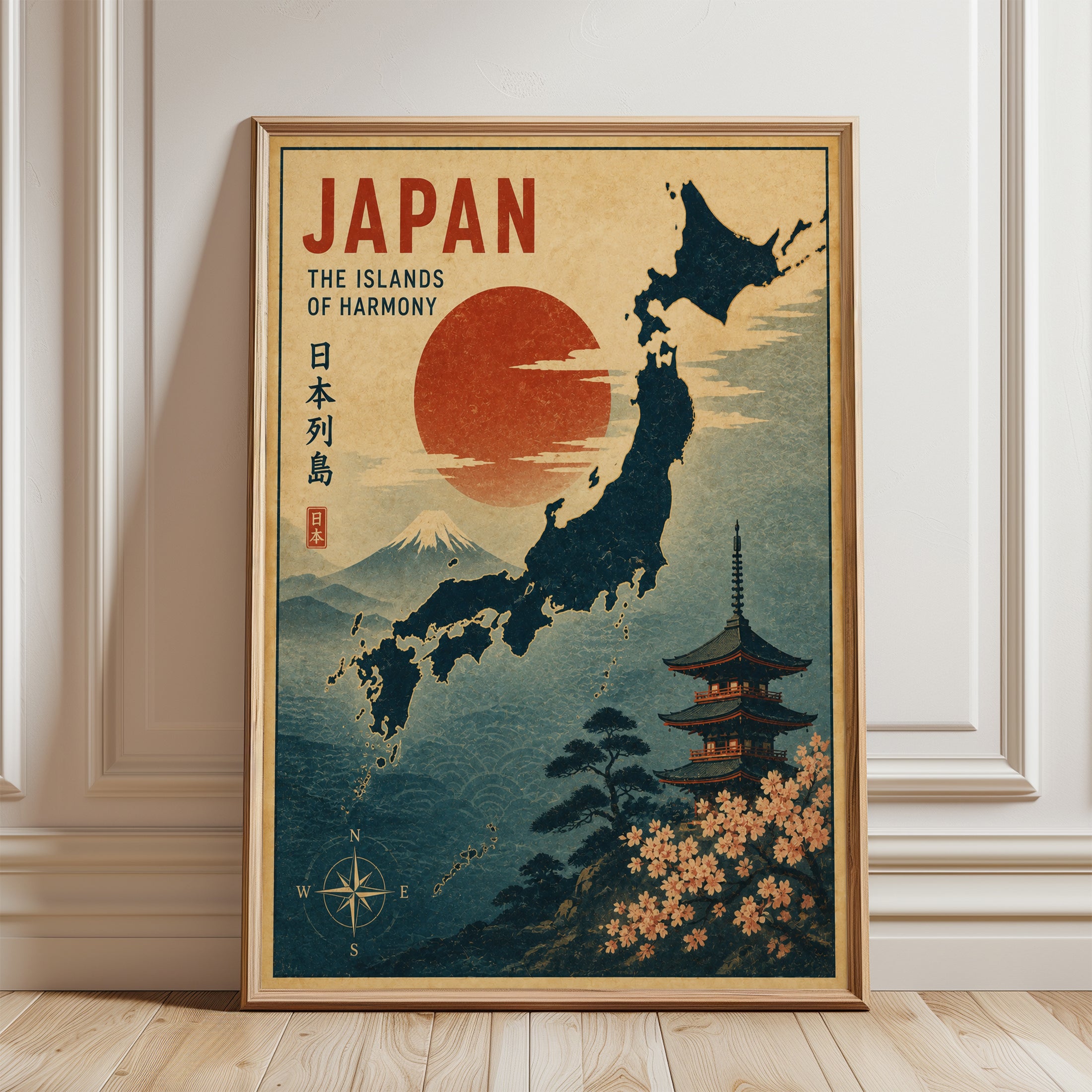 Japan Travel Poster – Vintage Japanese Wall Art - framed detail