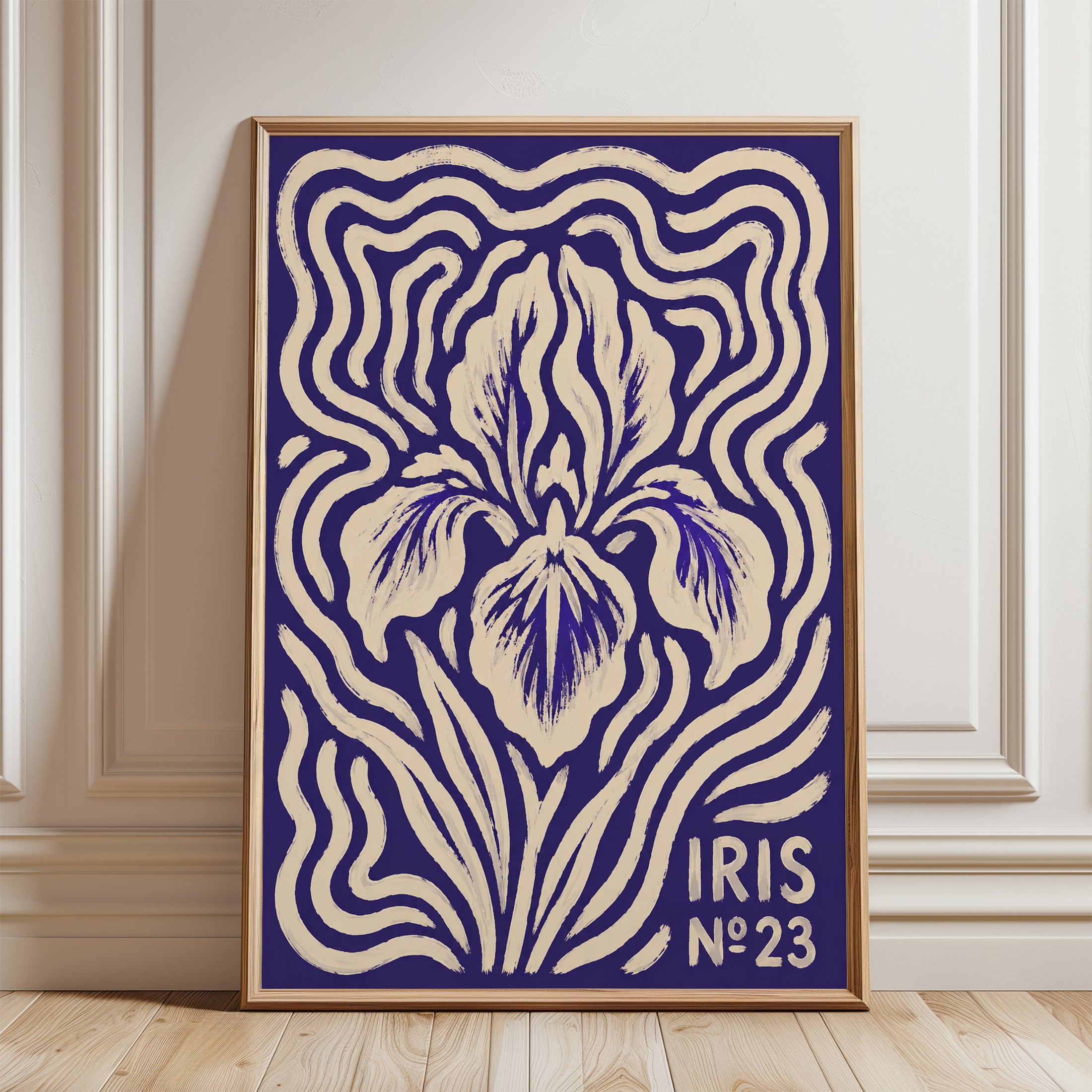 Iris Botanical Print – Art Nouveau Flower Poster - framed detail