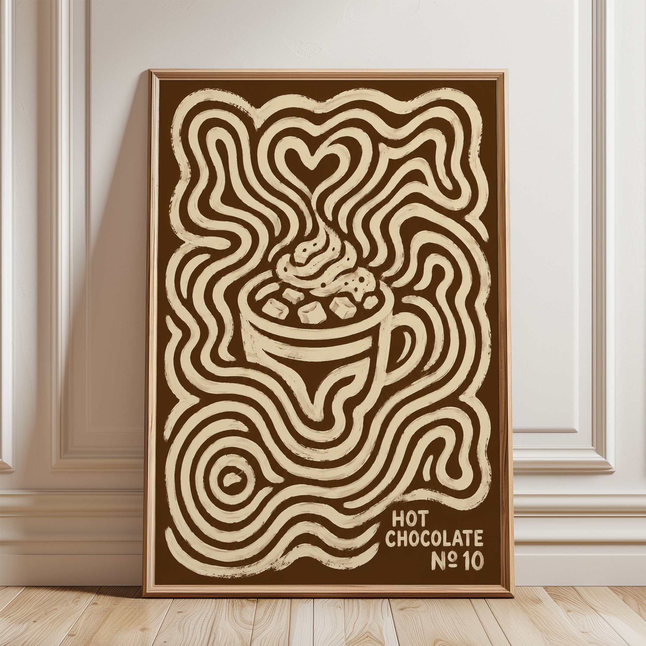 Hot Chocolate Poster: Psychedelic Retro Brown and Cream Design - framed detail