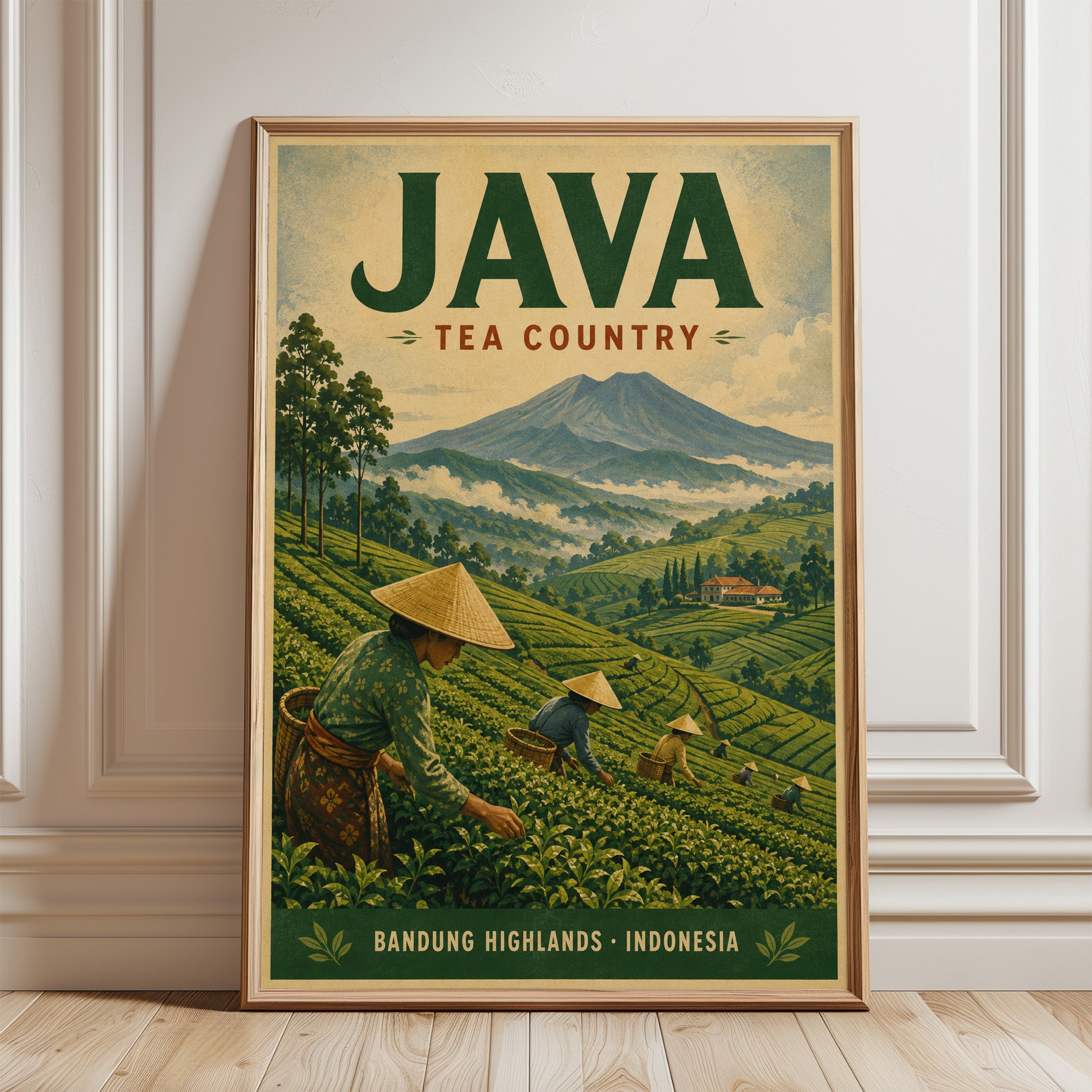 Vintage Travel Poster – Java Indonesia Print - framed detail