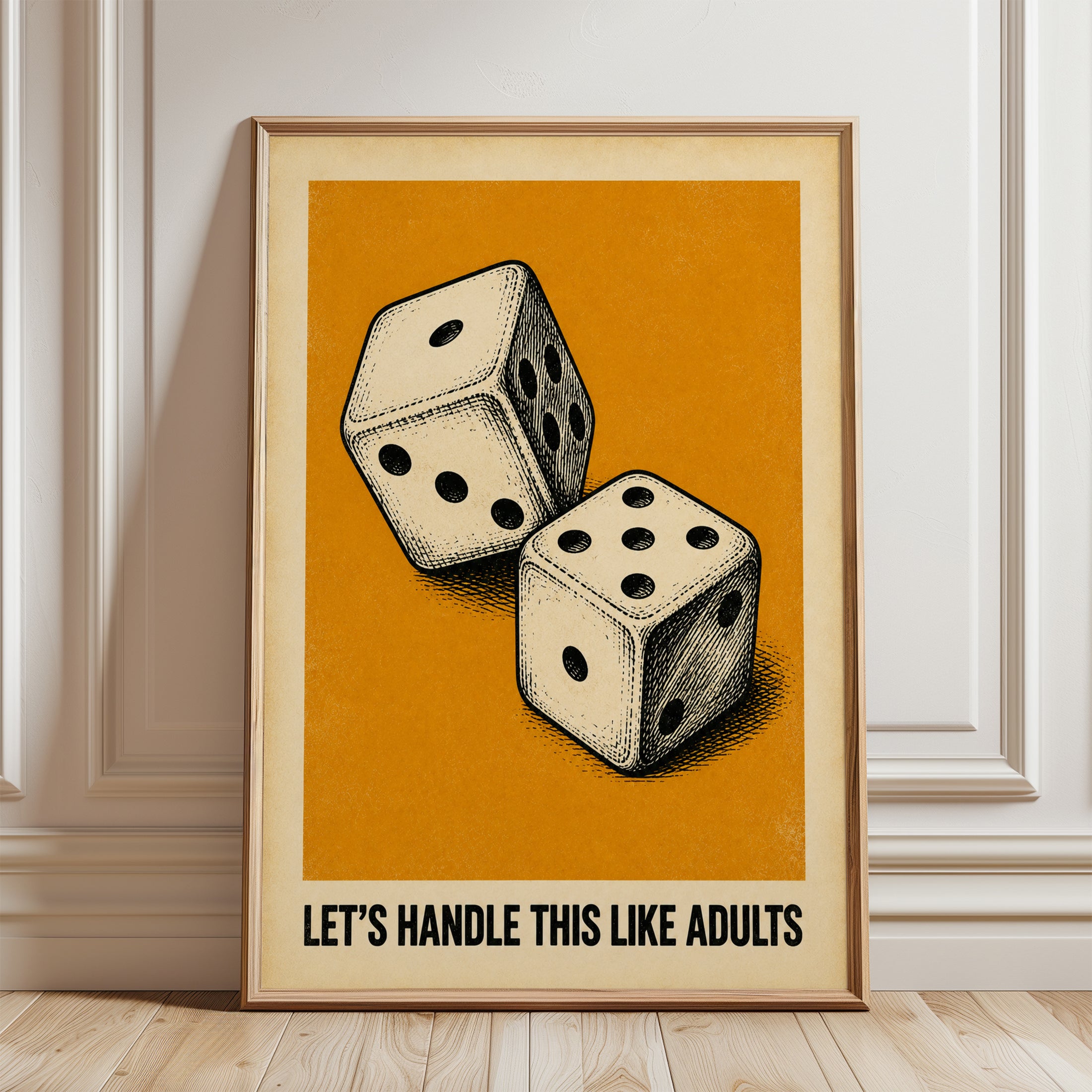 Vintage Dice Art Print: Retro Orange Game Room Poster - framed detail