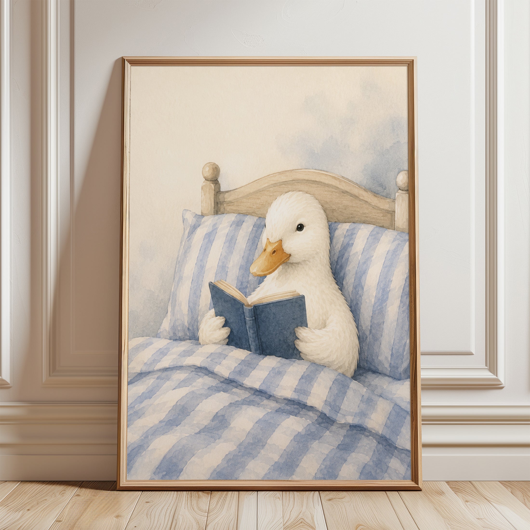 Duck Nursery Wall Art – Reading Duck Print - framed detail