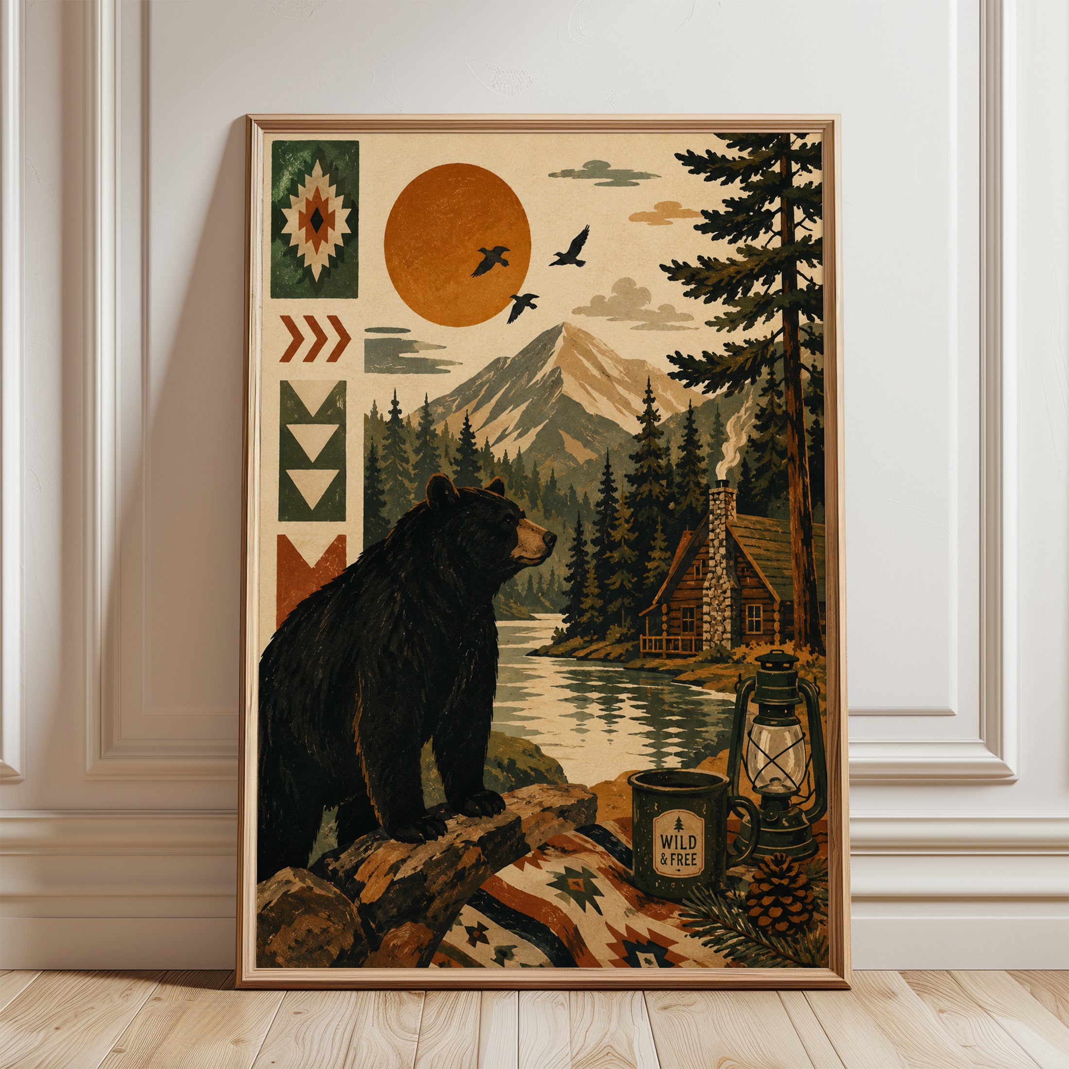 Cabin Wall Art – Rustic Bear Print - framed detail