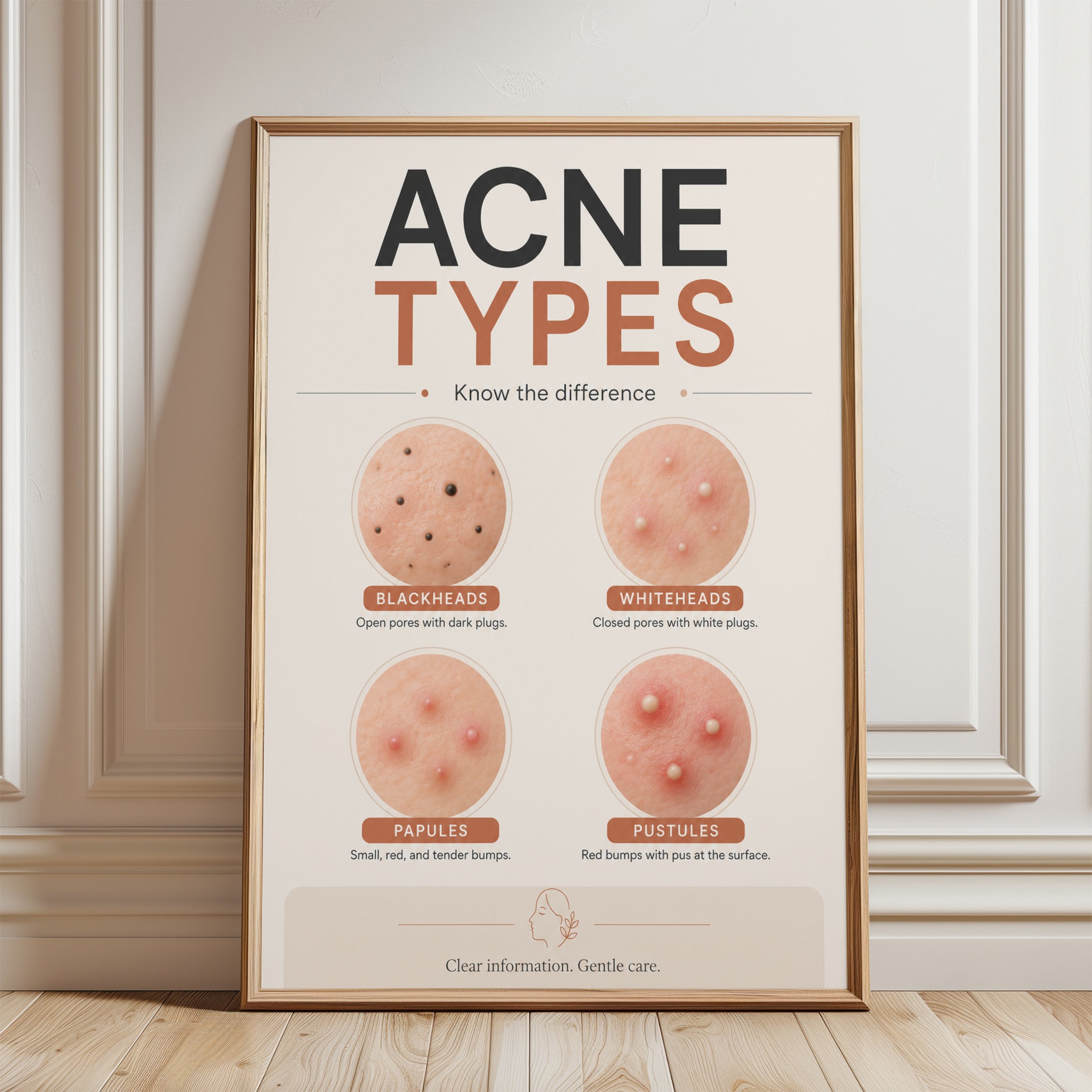 Skincare Poster – Acne Types Educational Print - framed detail