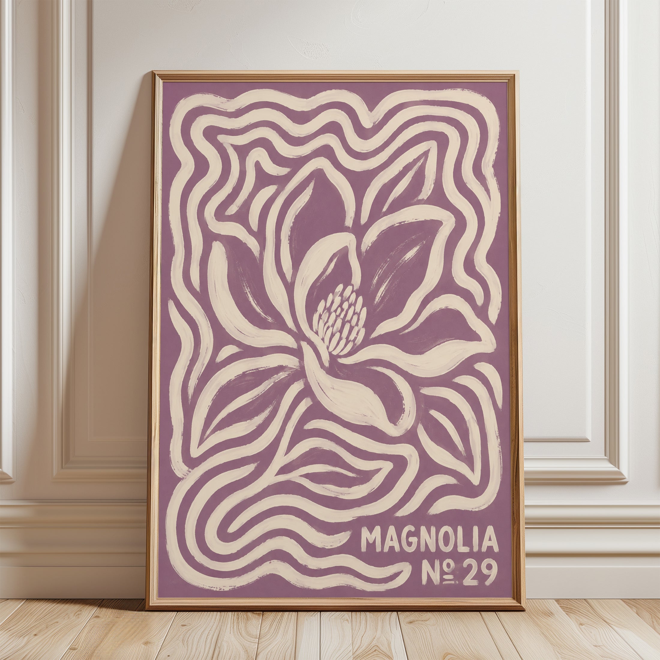 Magnolia Wall Art – Retro Floral Print - framed detail