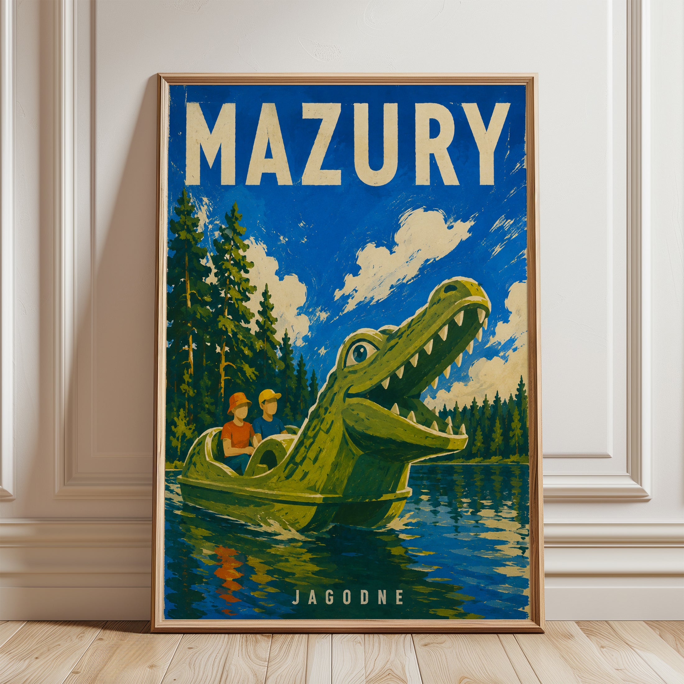 Vintage Travel Poster – Mazury Lake Poland Art - framed detail
