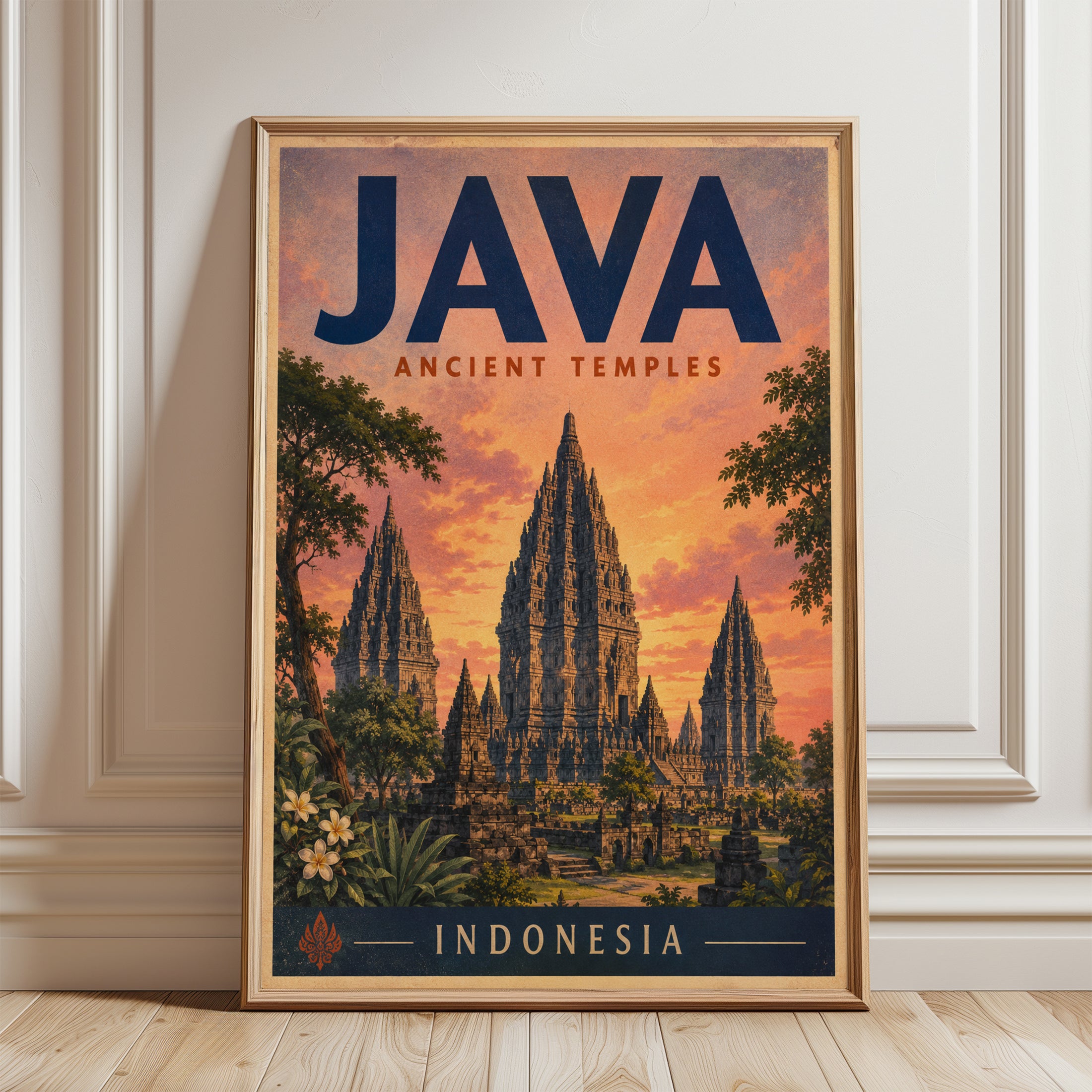 Vintage Travel Poster – Java Indonesia Print - framed detail