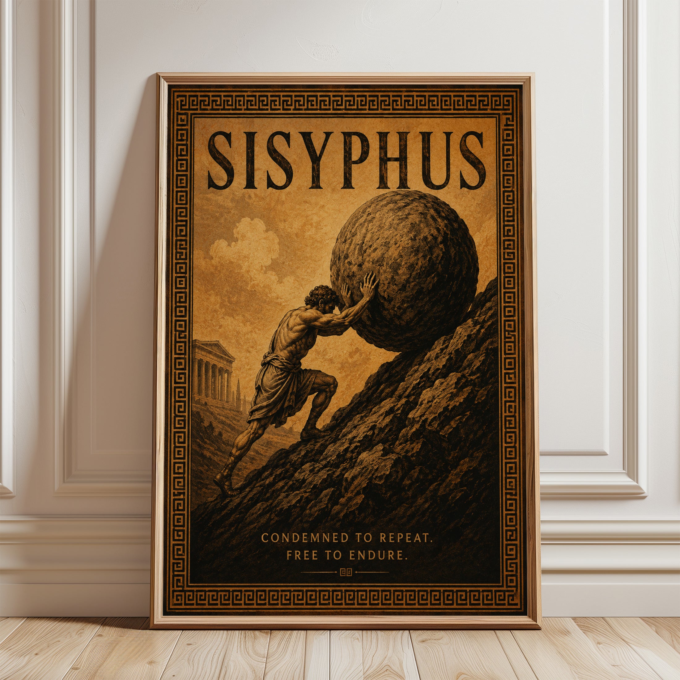 Greek Mythology Poster – Sisyphus Wall Art - framed detail