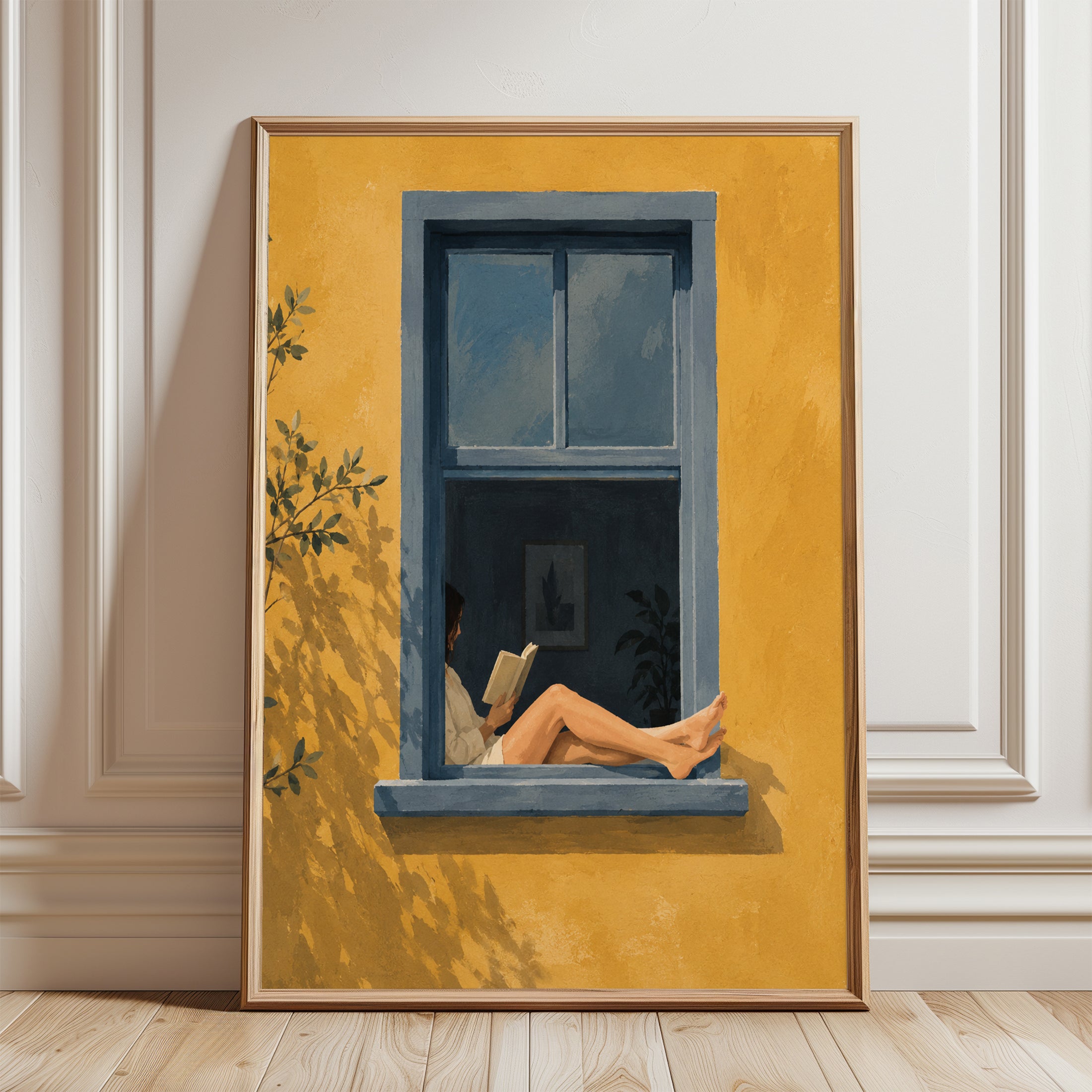 Window Reading Wall Art – Figure in Window Print - framed detail