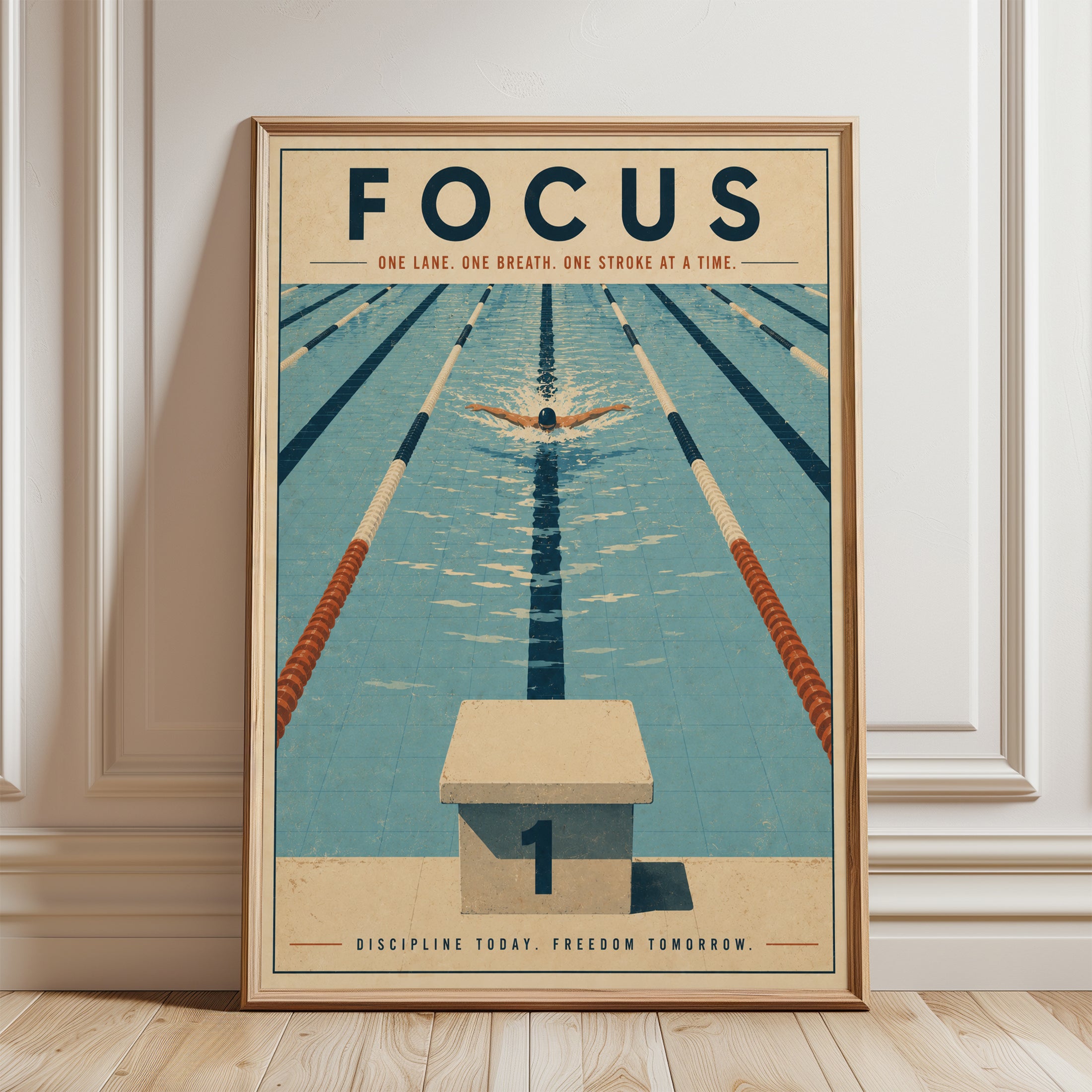 Swimming Motivational Poster – Focus Wall Art - framed detail