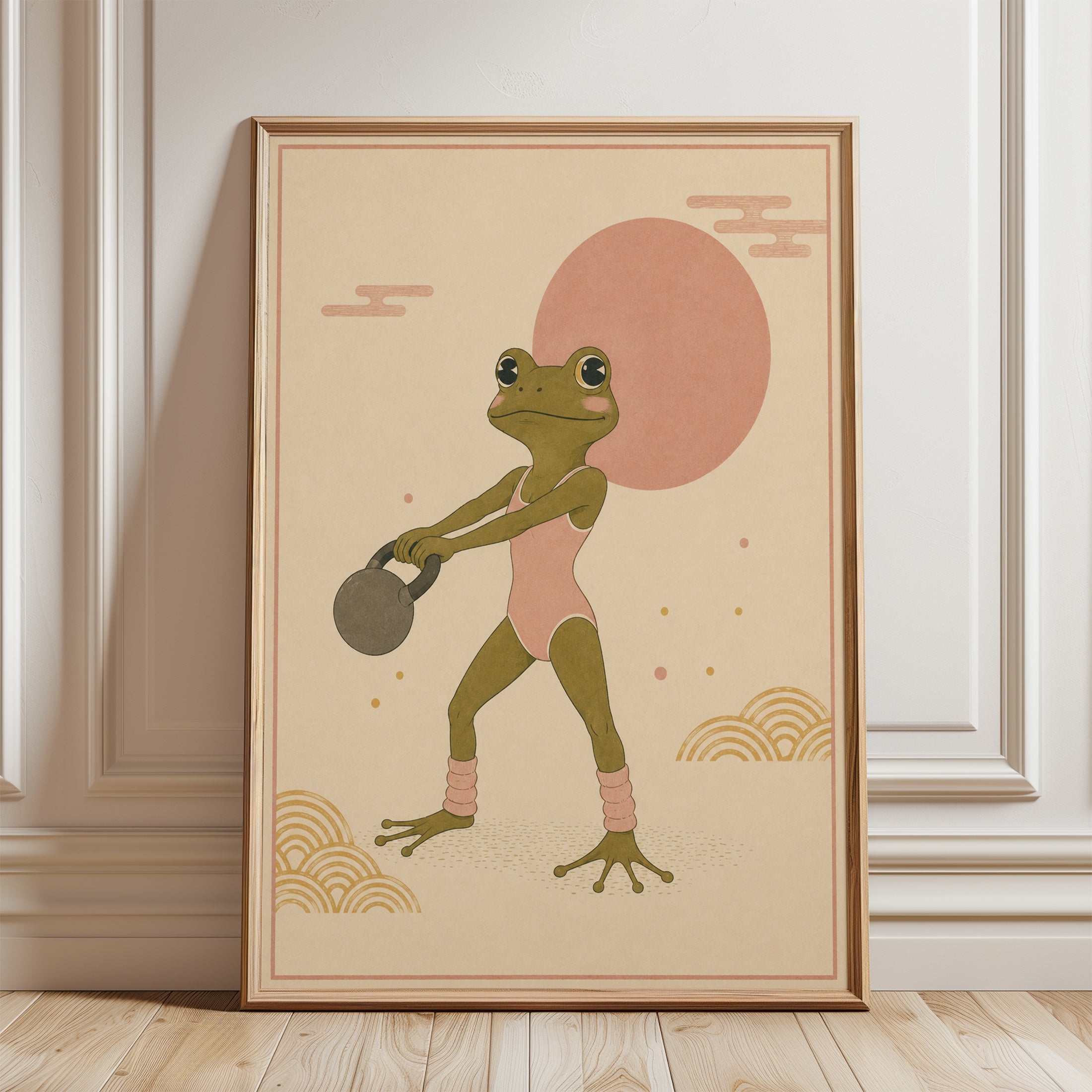 Frog Wall Art – Japanese Inspired Animal Print - framed detail