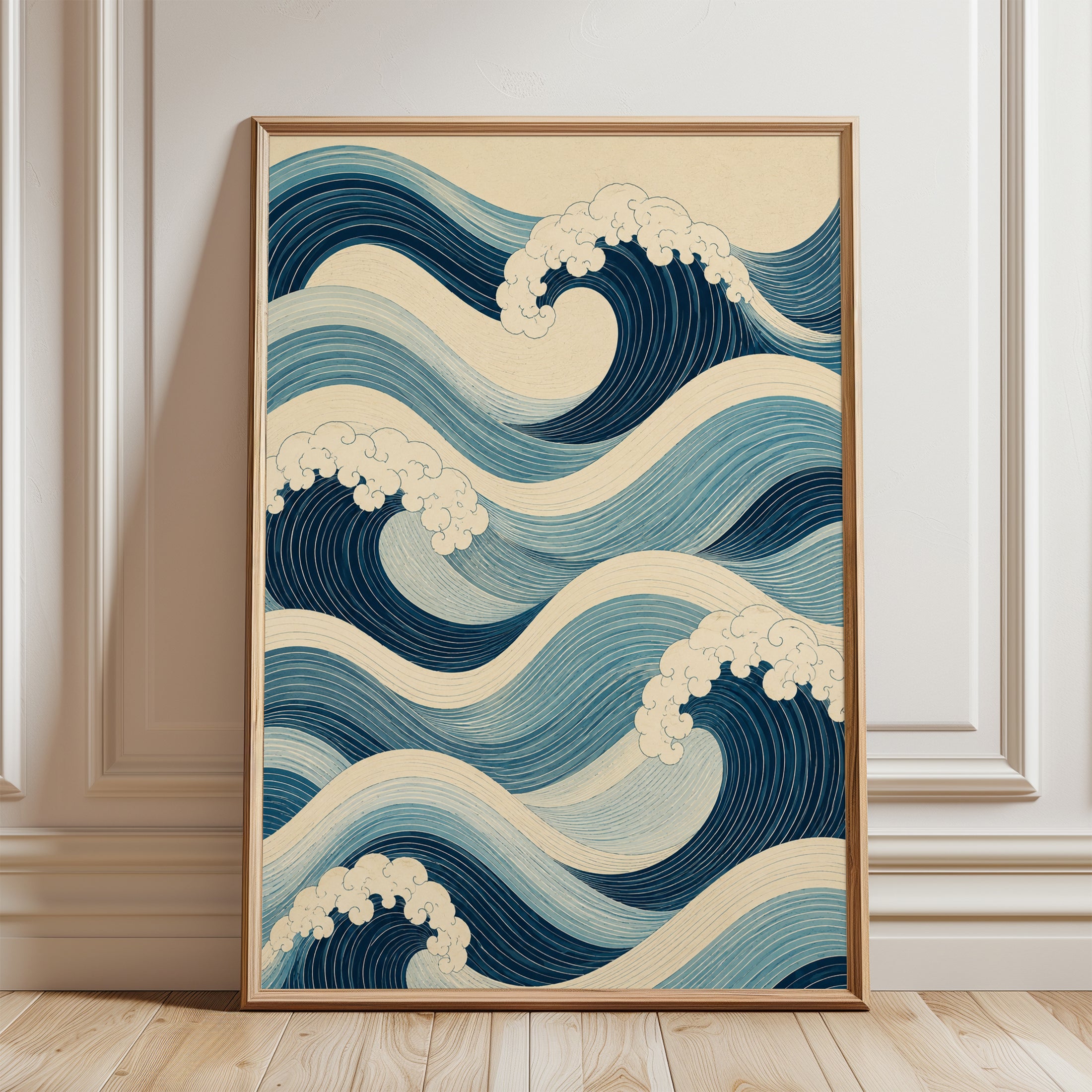 Japanese Wave Wall Art – Ocean Print - framed detail
