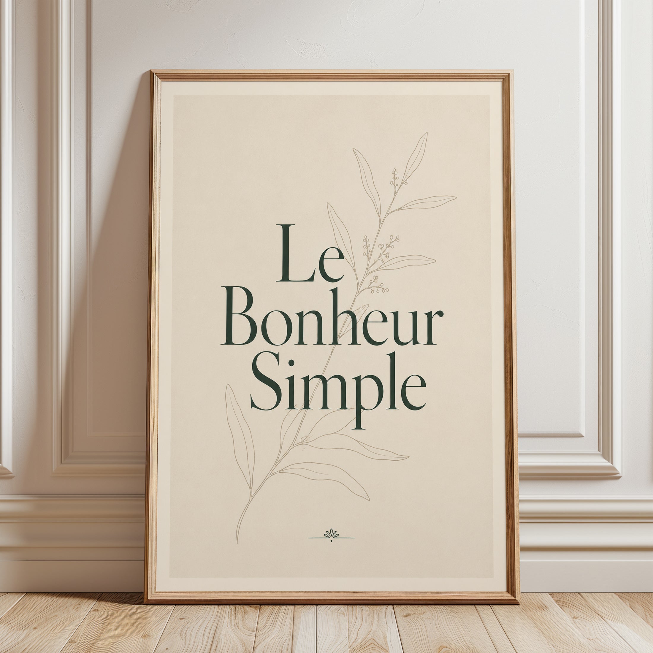 French Quote Wall Art – Le Bonheur Simple Print - framed detail