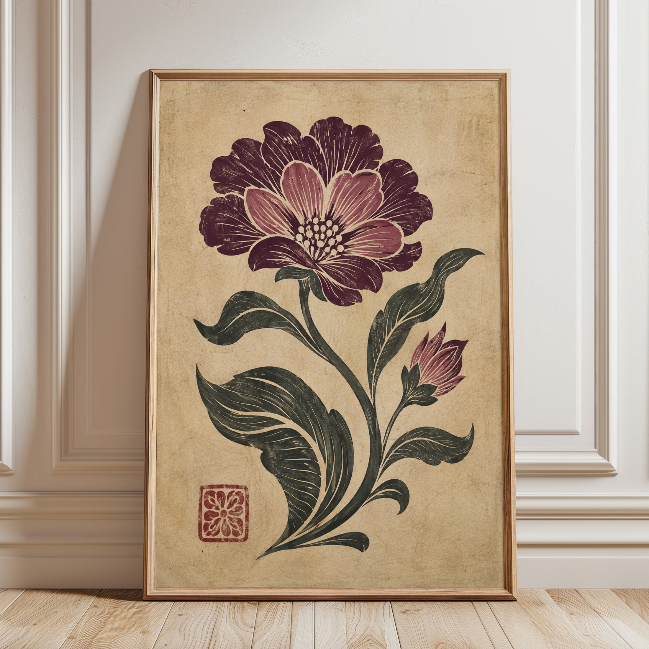 Vintage Floral Wall Art – Botanical Print - framed detail