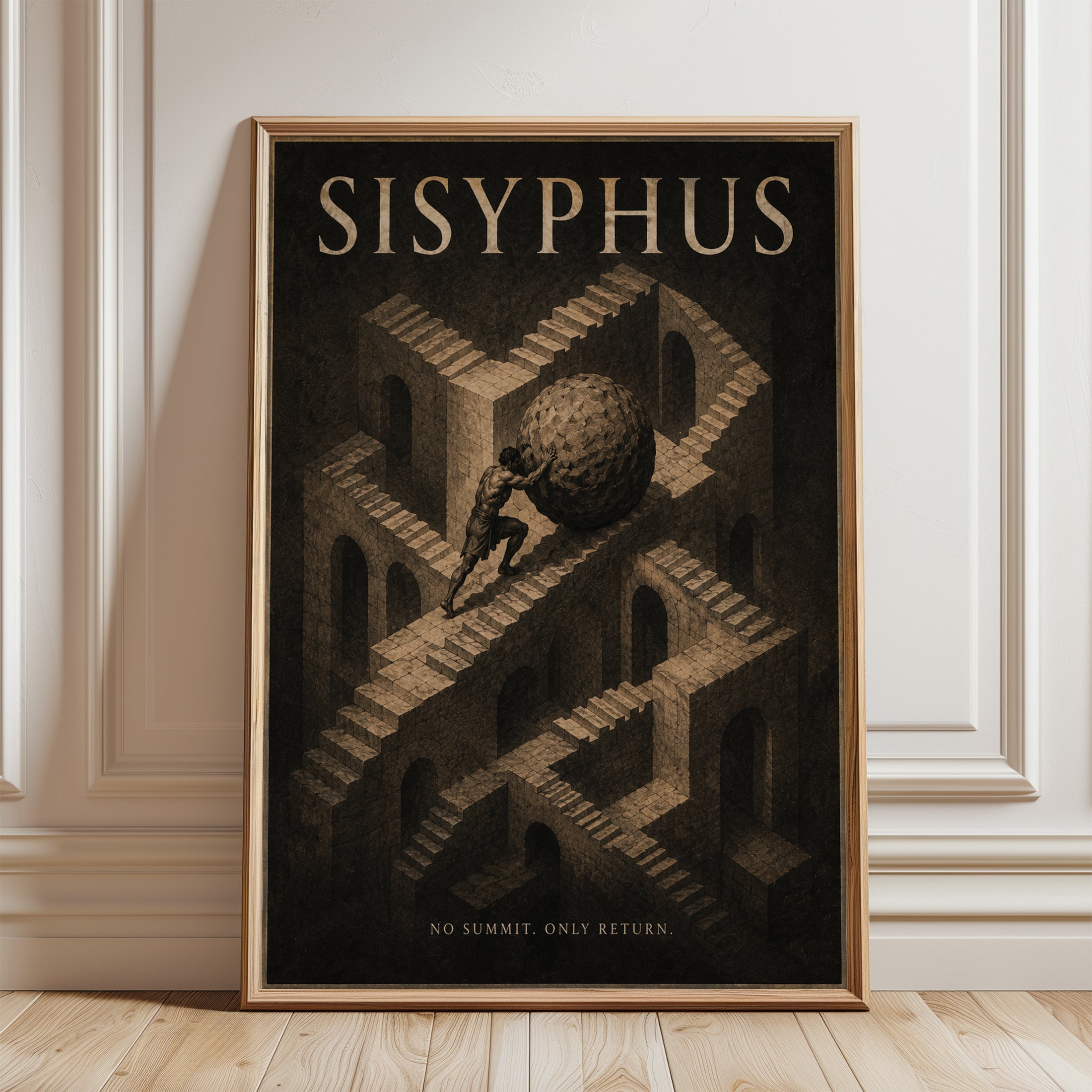 Sisyphus Wall Art – Greek Mythology Poster - framed detail