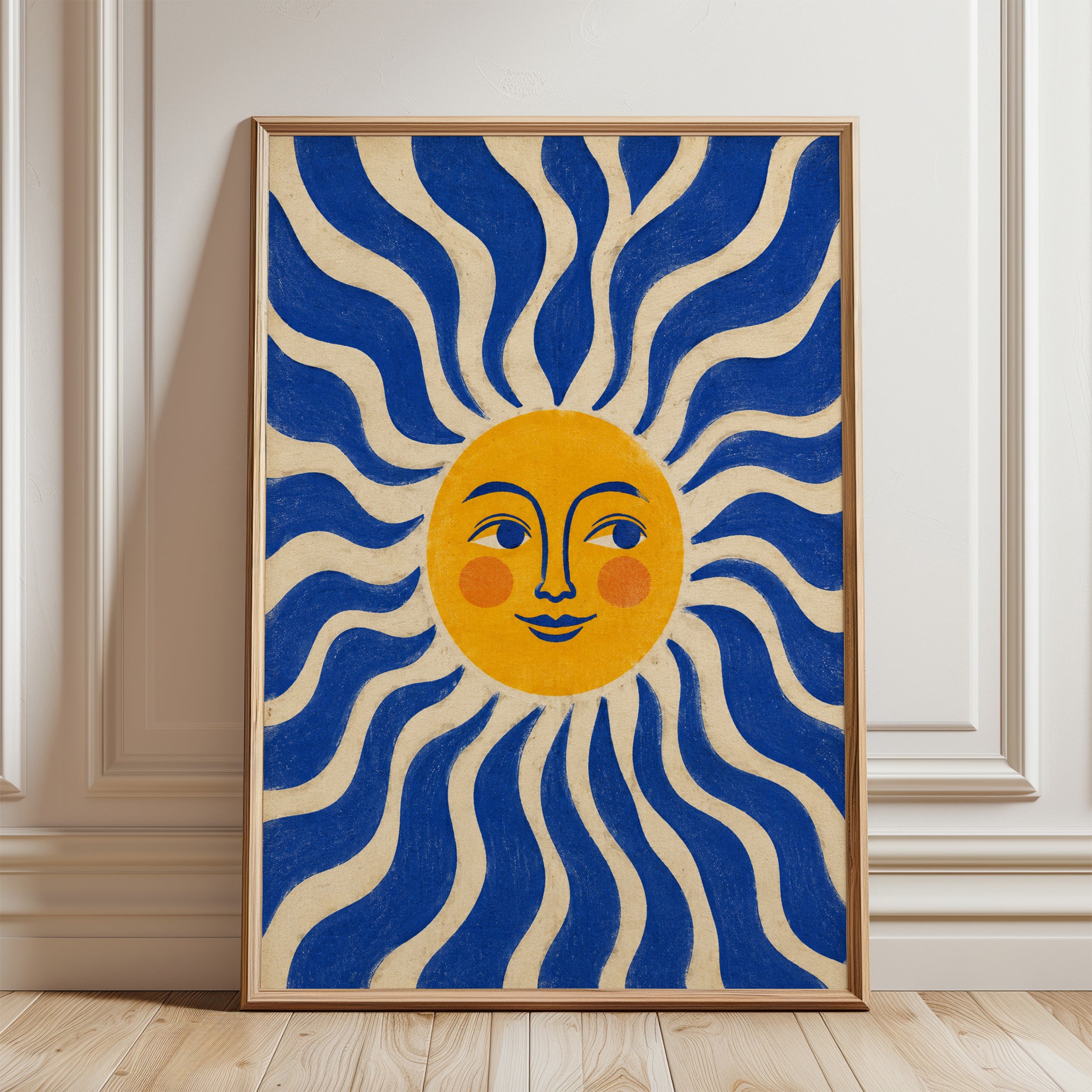 Folk Art Sun Poster – Vintage Sun Wall Art - framed detail