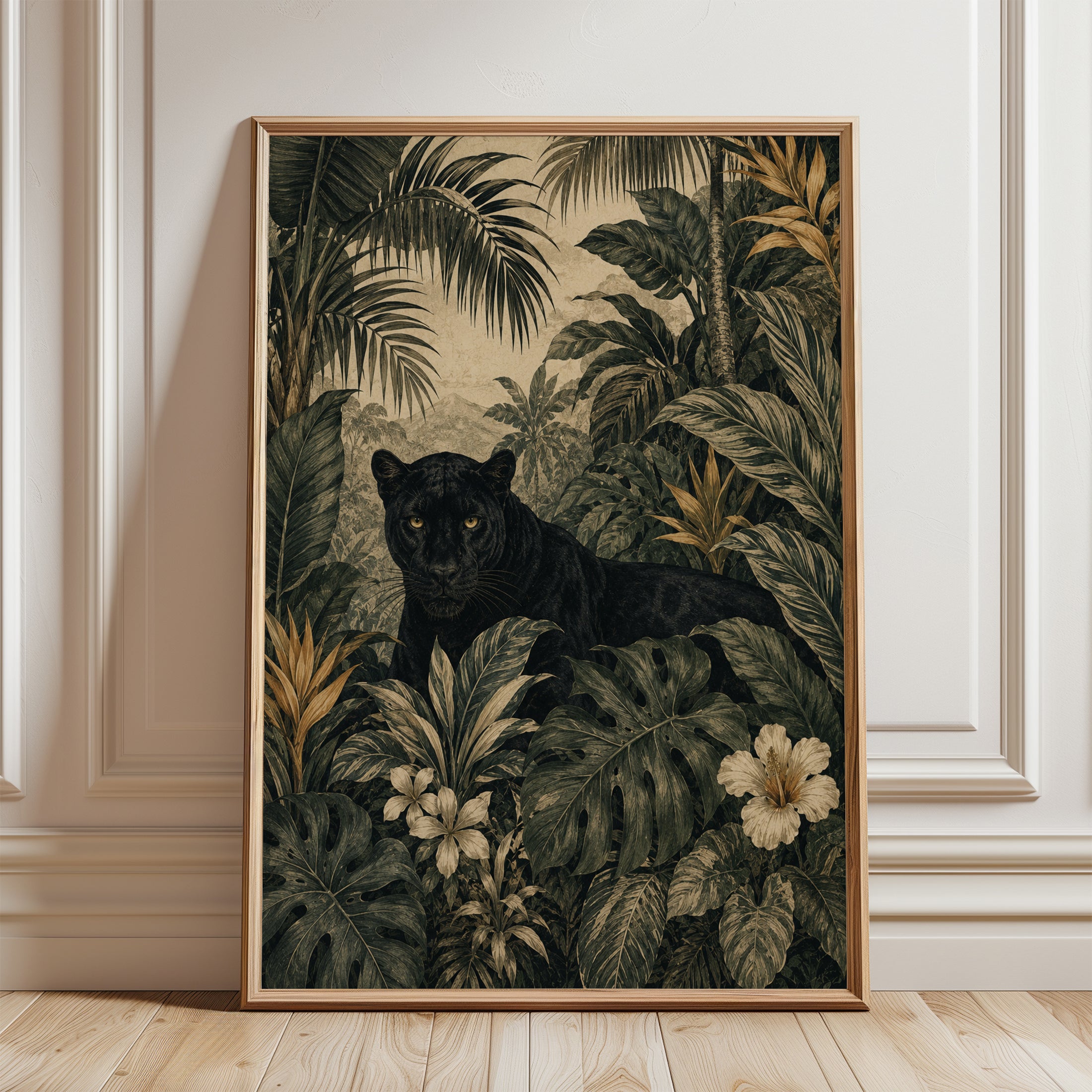 Black Panther Wall Art – Tropical Jungle Print - framed detail
