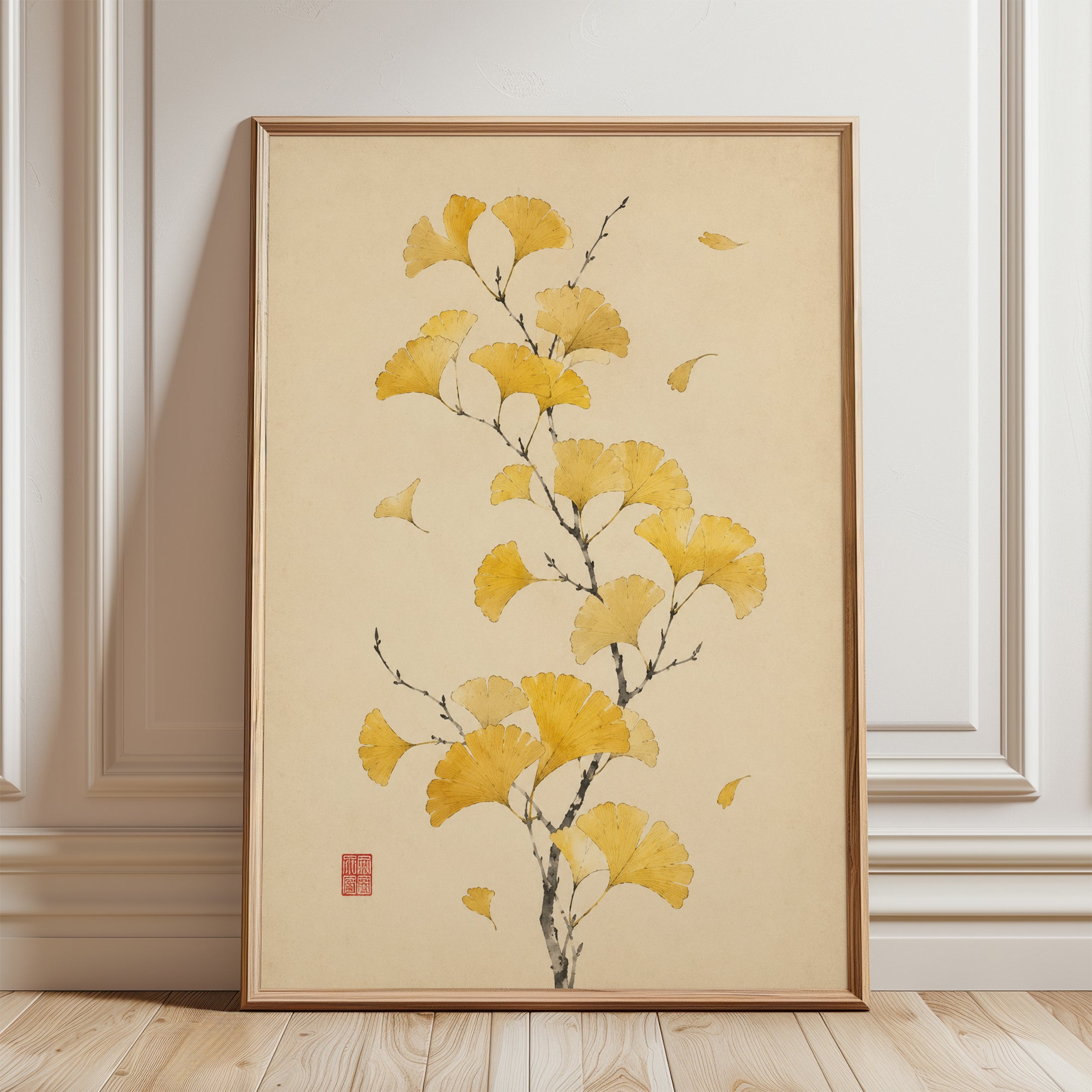 Ginkgo Leaf Wall Art – Botanical Print - framed detail