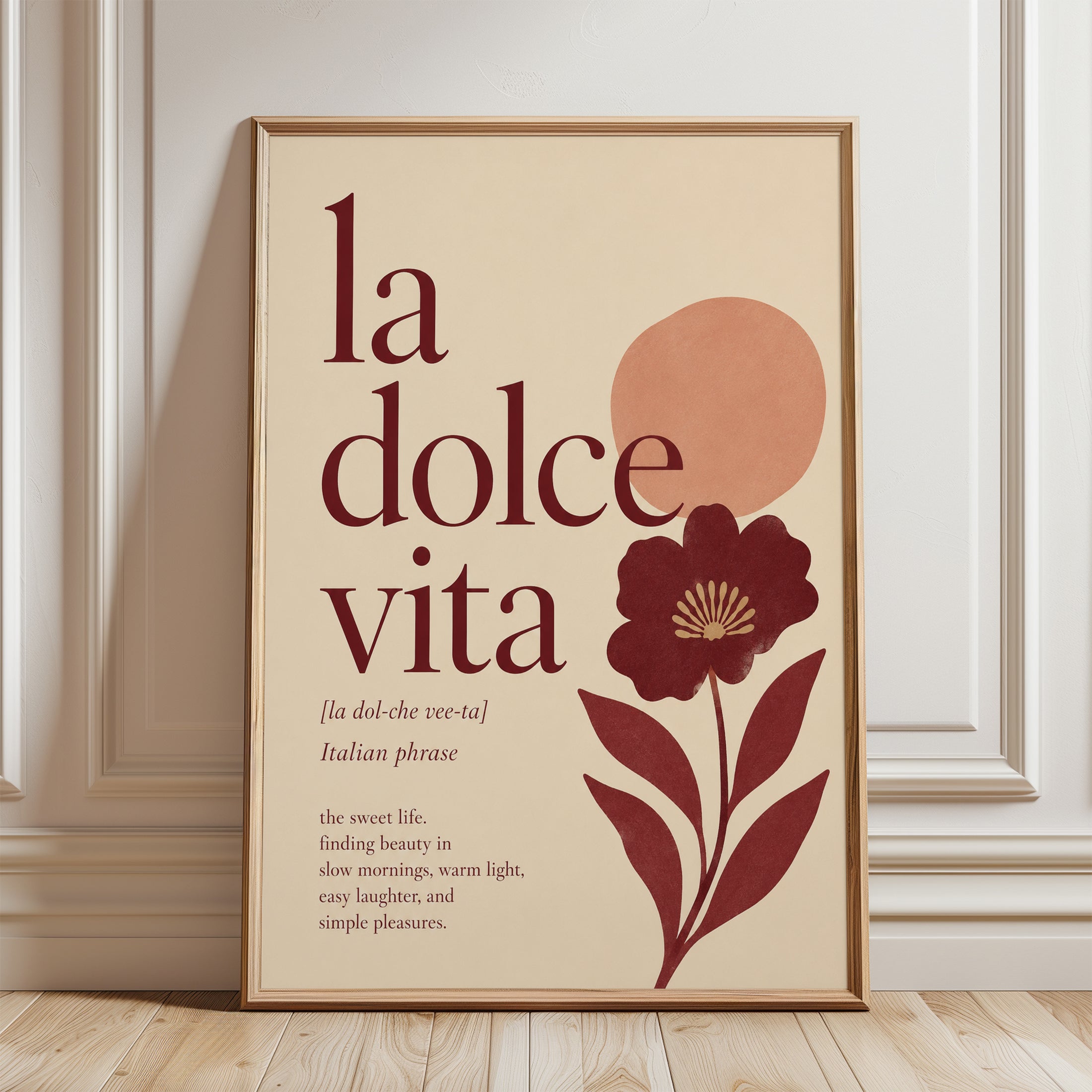 La Dolce Vita Print – Italian Quote Wall Art - framed detail