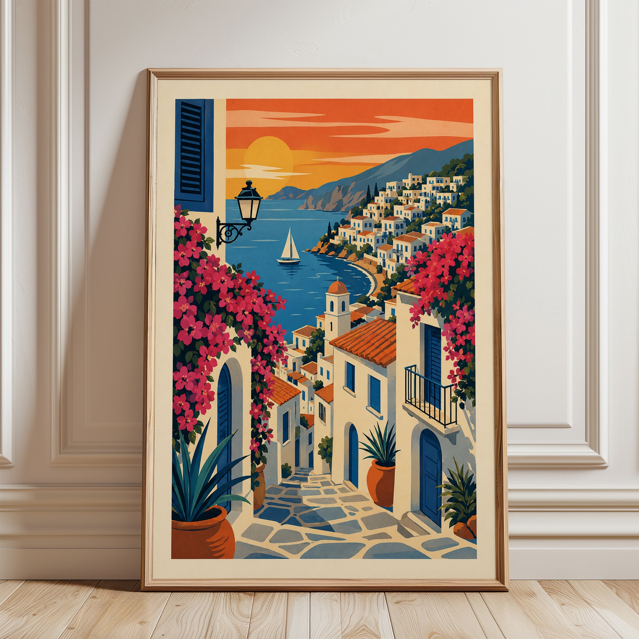 Mediterranean Coastal Print - framed detail