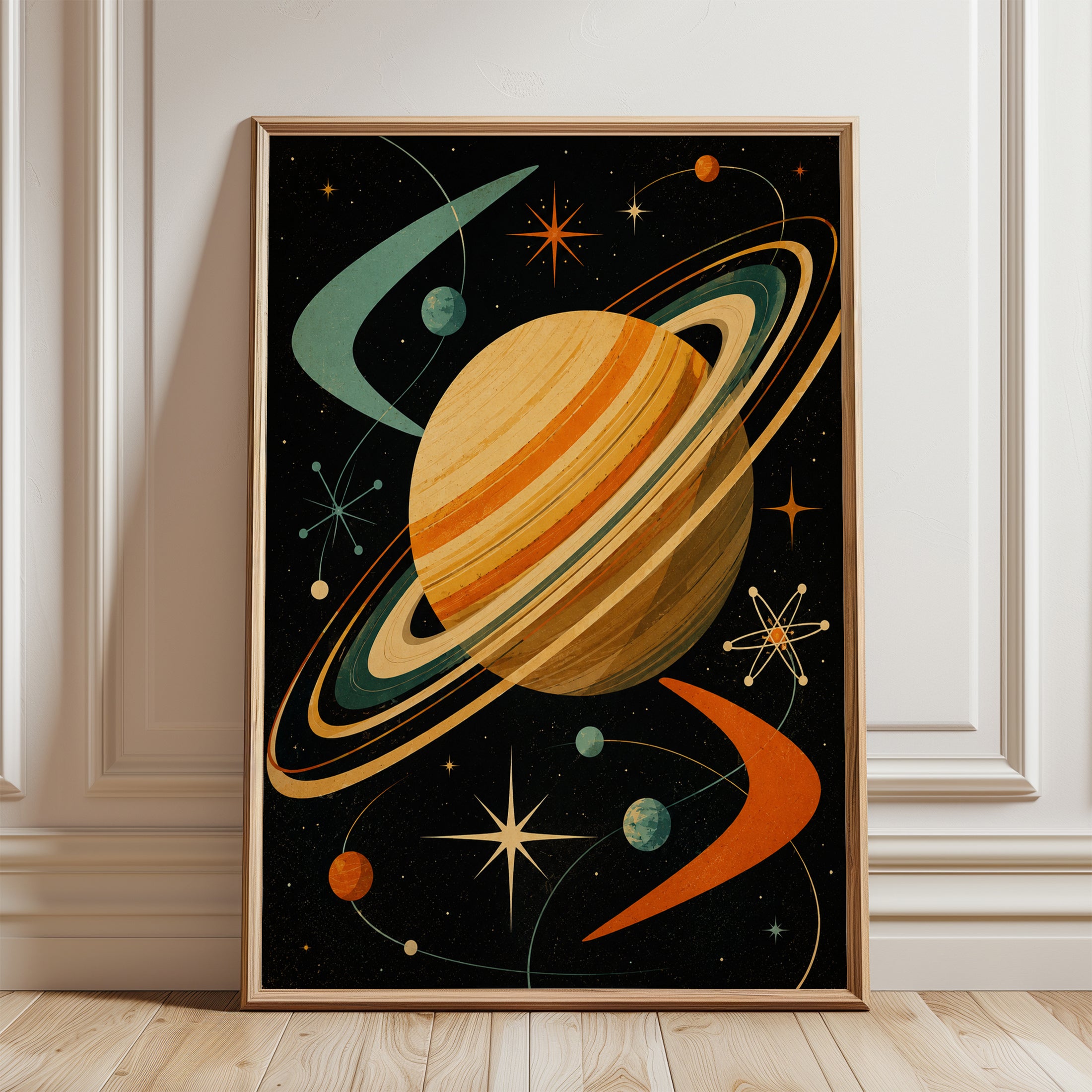 Retro Space Wall Art – Mid Century Planet Print - framed detail