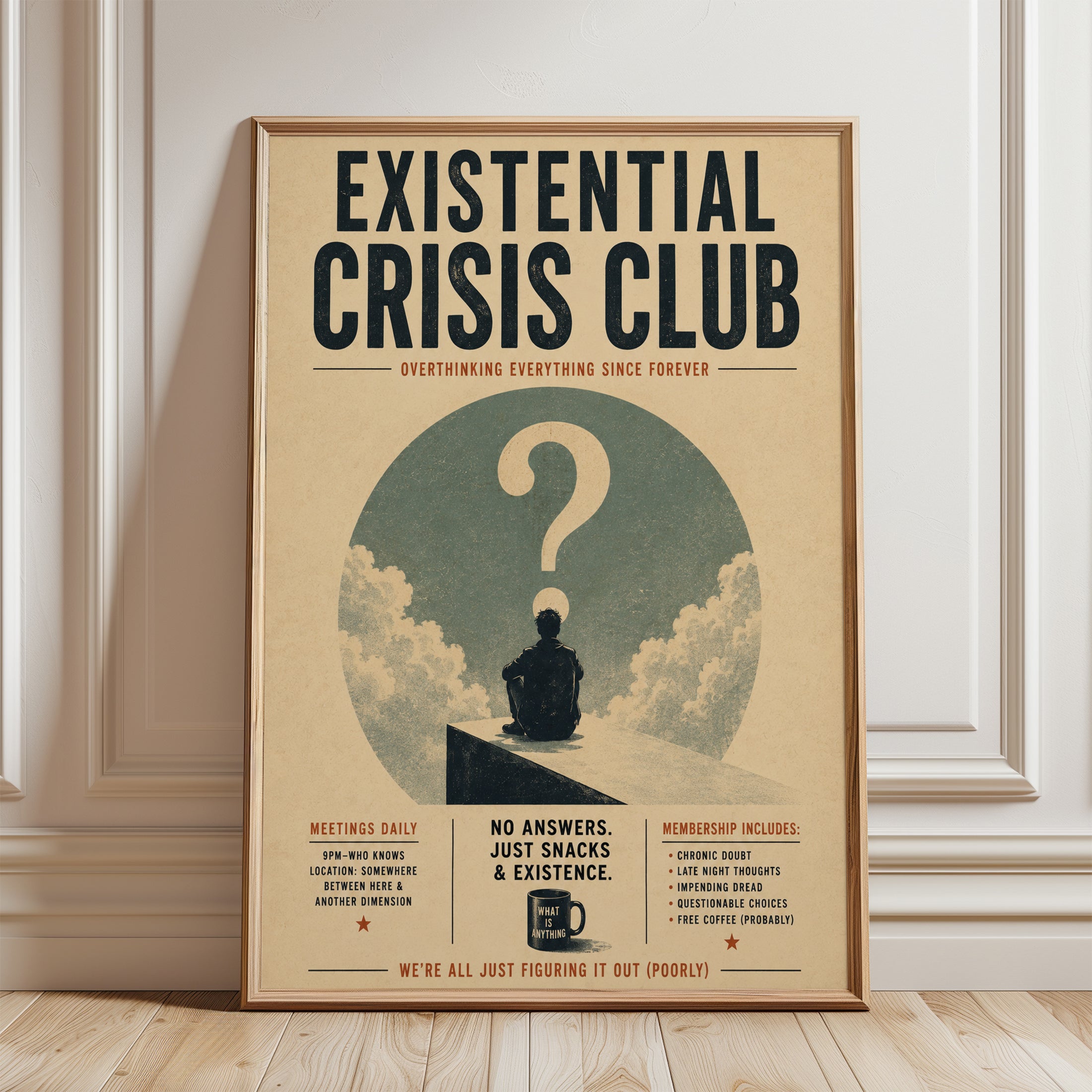 Mental Health Wall Art – Existential Humor Print - framed detail