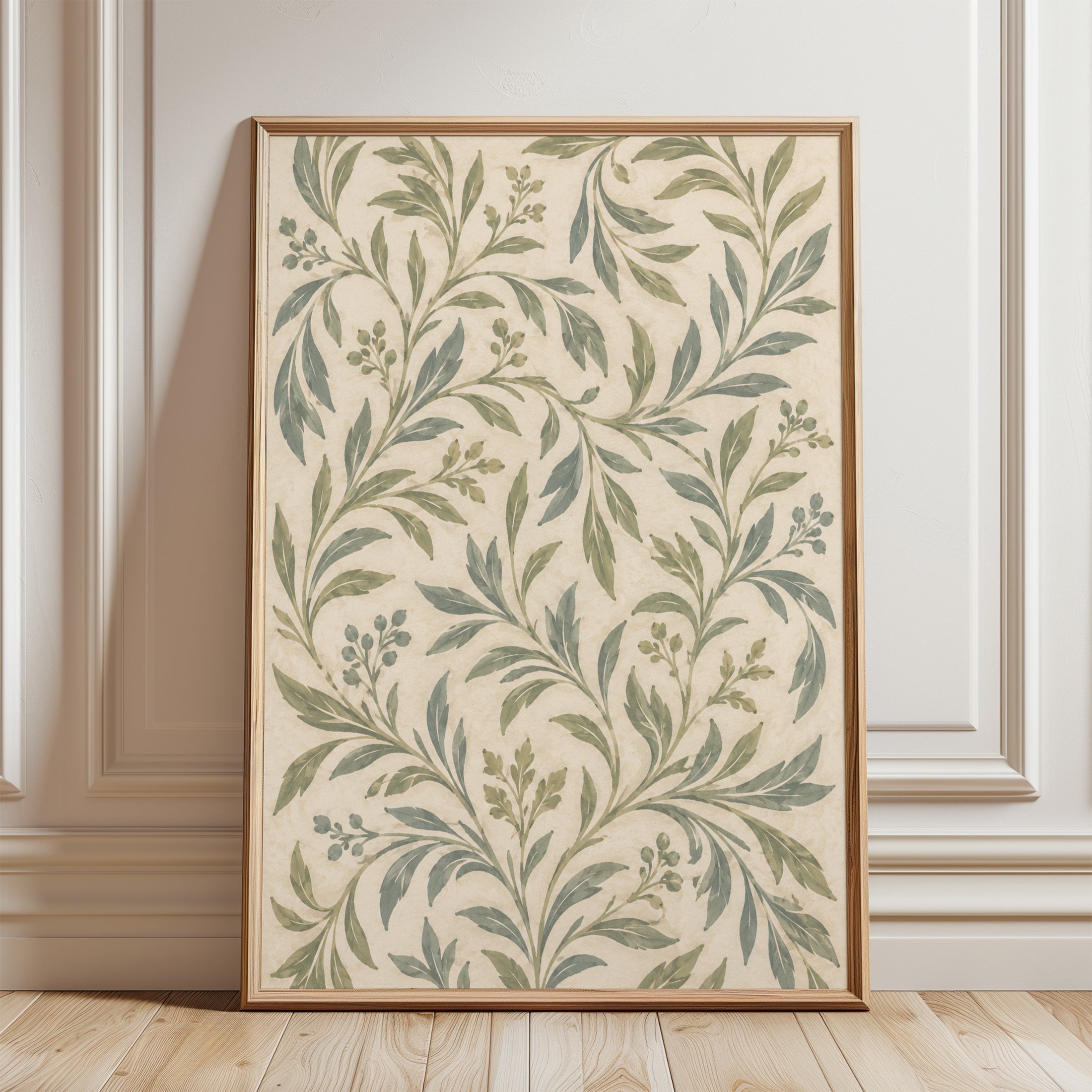 Botanical Leaf Wall Art – Sage Green Print - framed detail