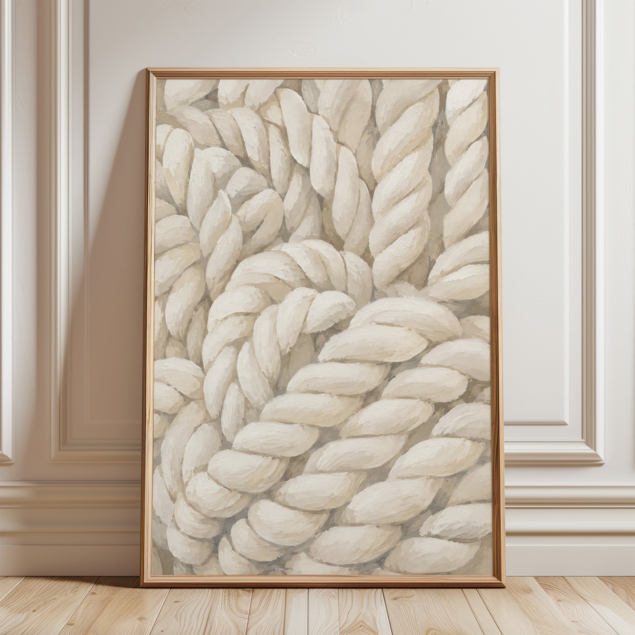 Nautical Rope Knot Art Print: Neutral Coastal Texture - framed detail