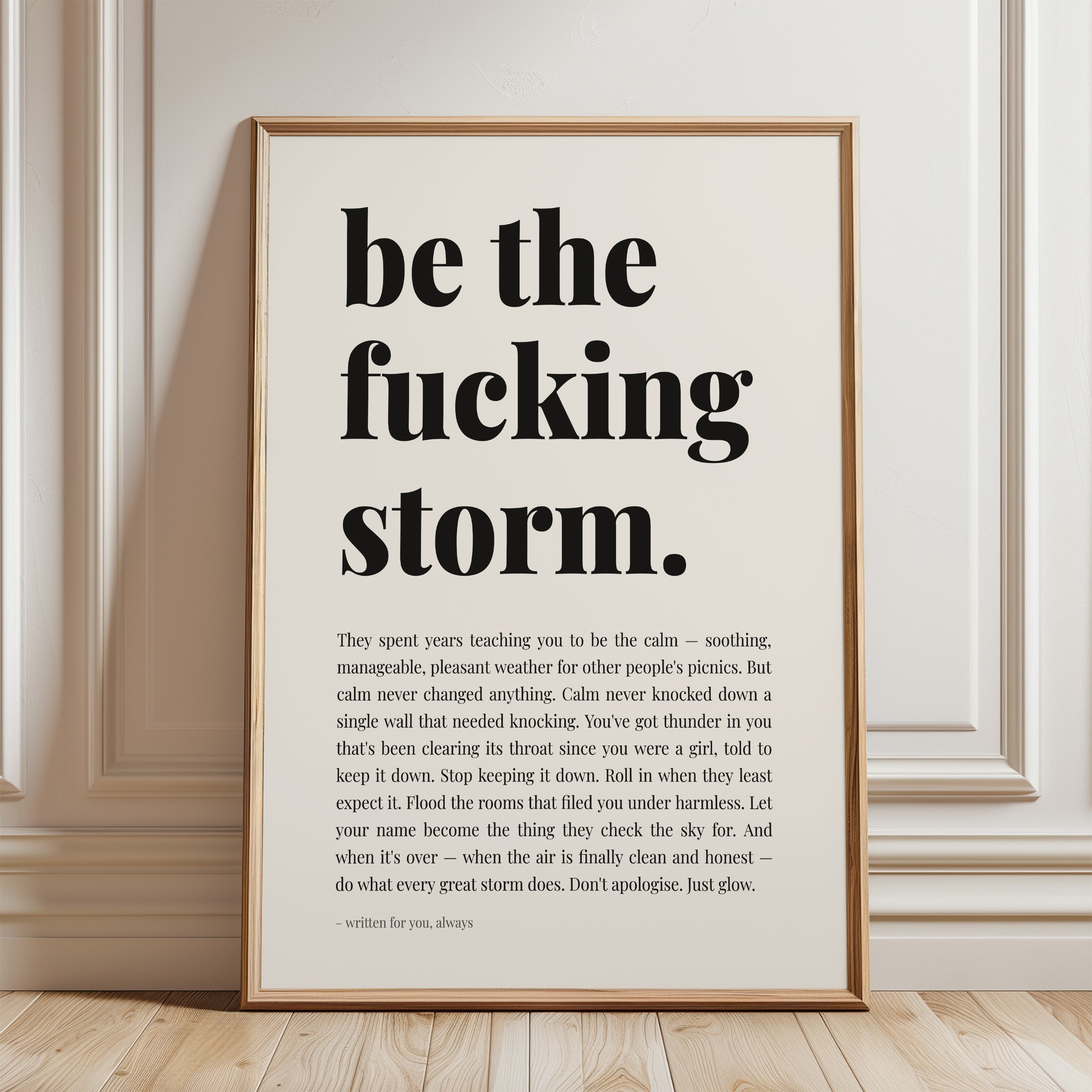 Motivational Quote Print – Be The Storm Wall Art - framed detail
