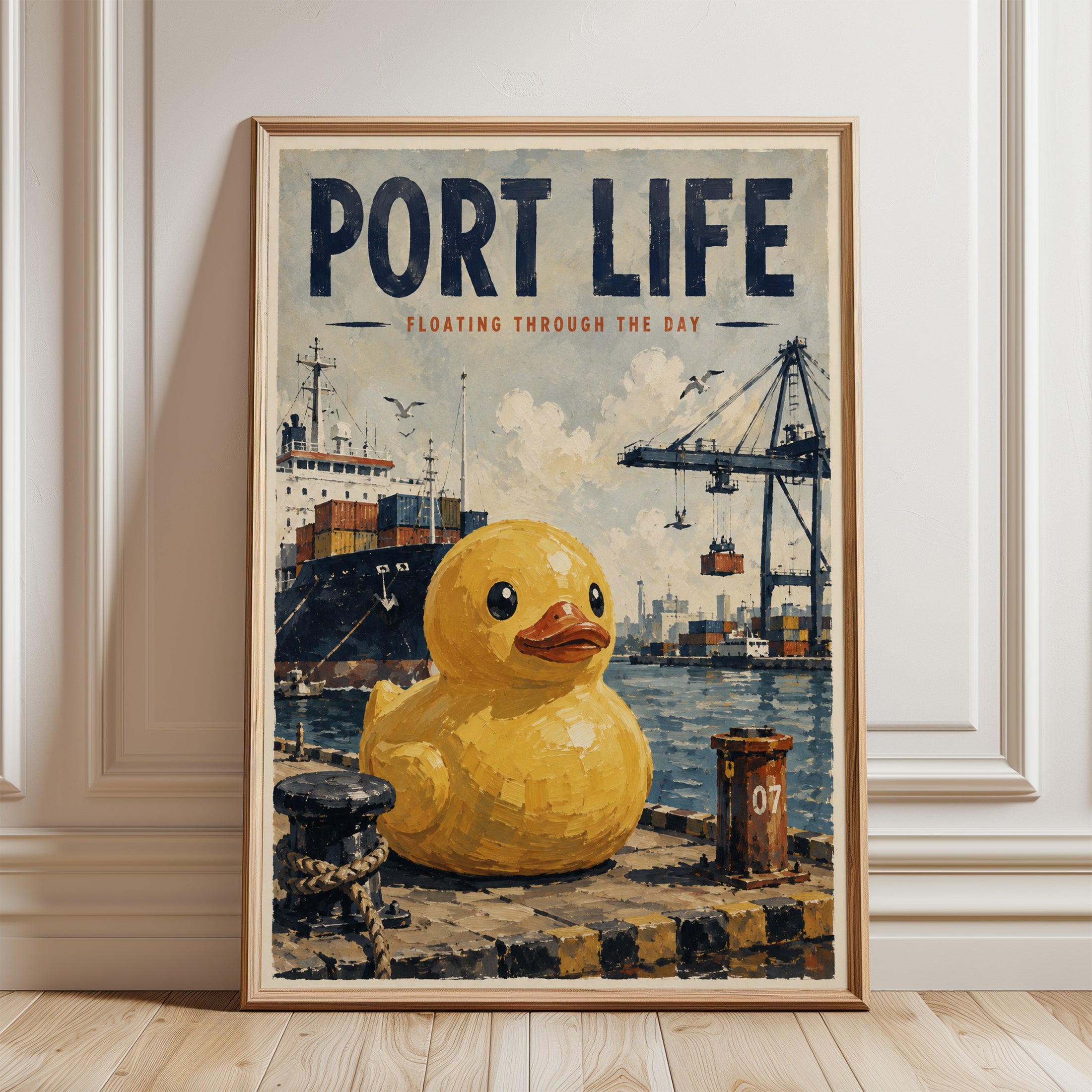 Rubber Duck Wall Art – Retro Port Life Poster - framed detail