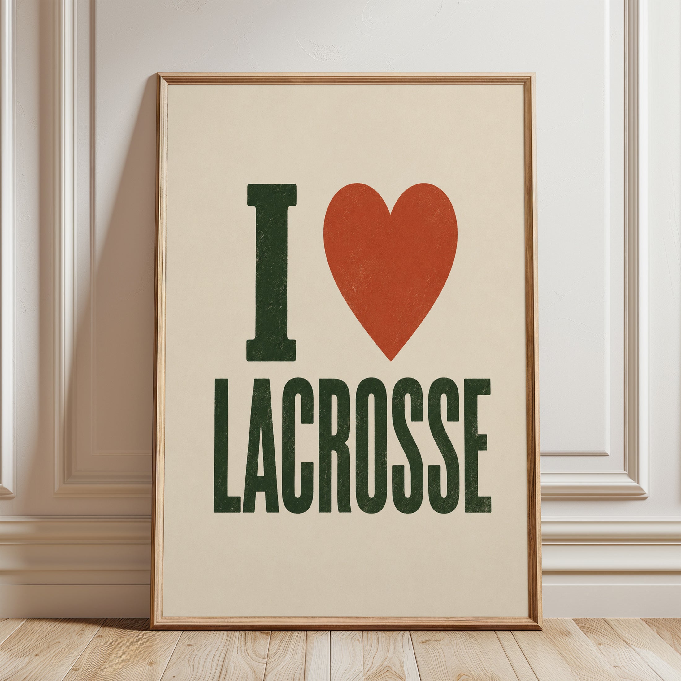 I Love Lacrosse Poster – Retro Sports Wall Art - framed detail