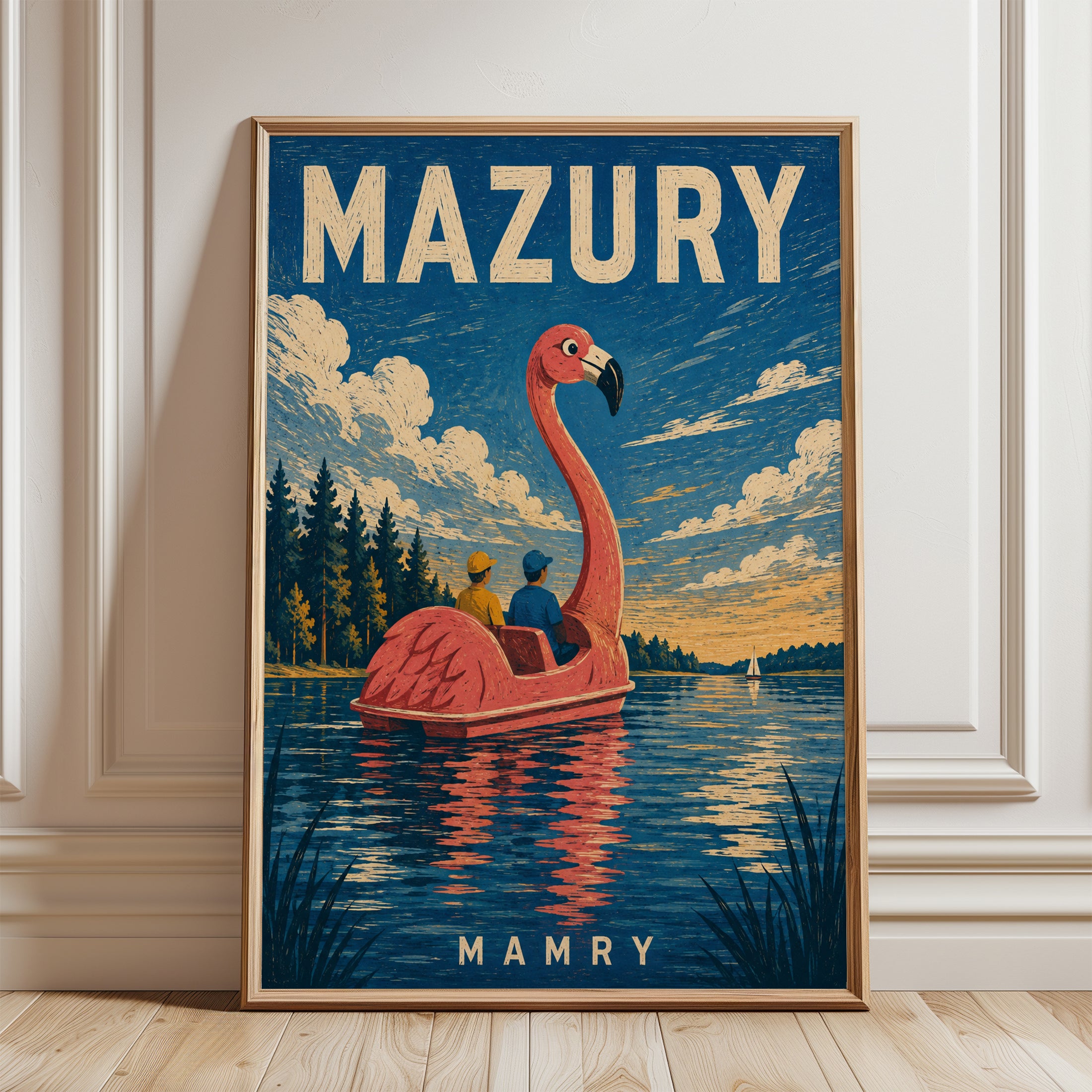 Vintage Travel Poster – Retro Lake Wall Art - framed detail