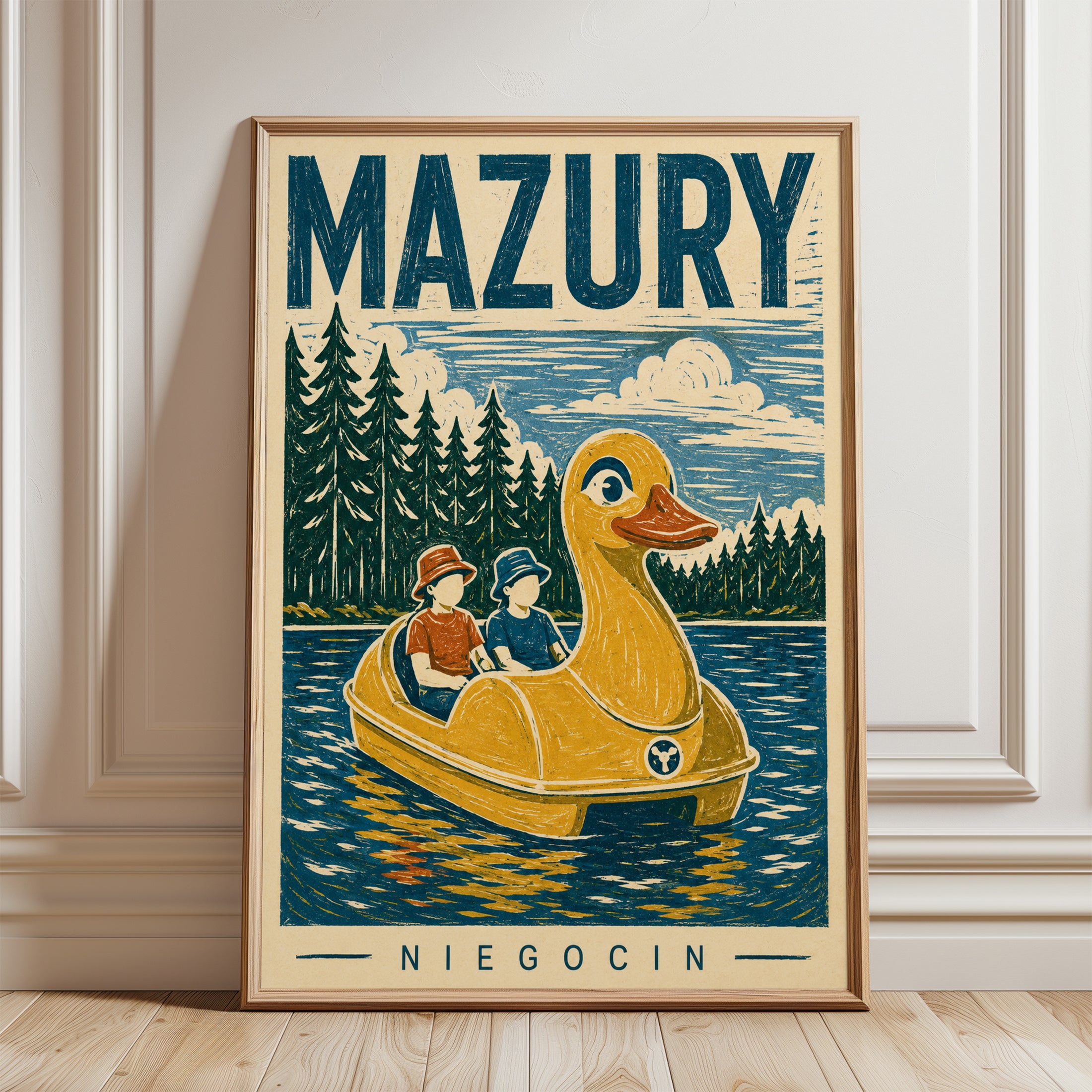Vintage Travel Poster – Mazury Poland Lake Print - framed detail