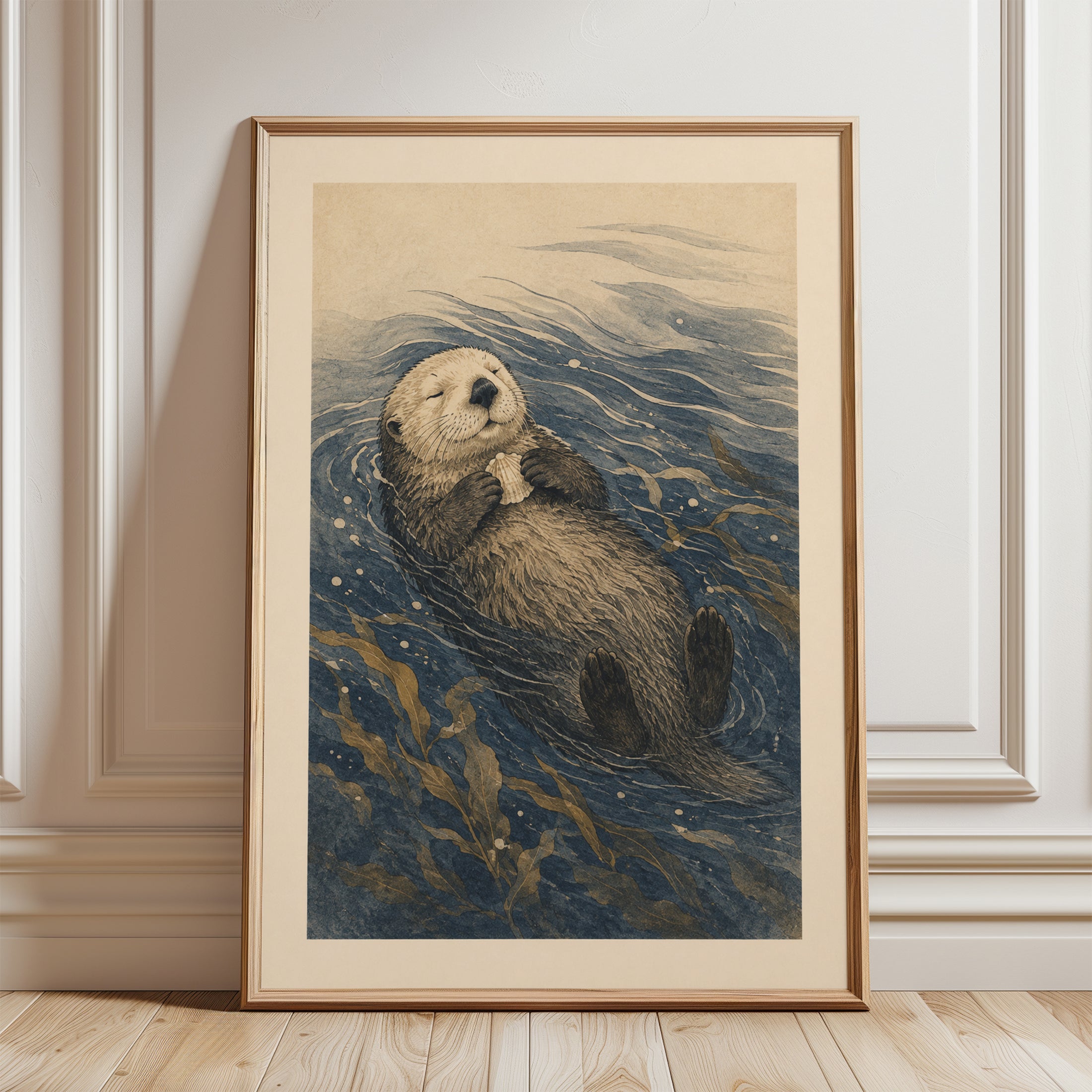 Sea Otter Wall Art – Marine Animal Print - framed detail