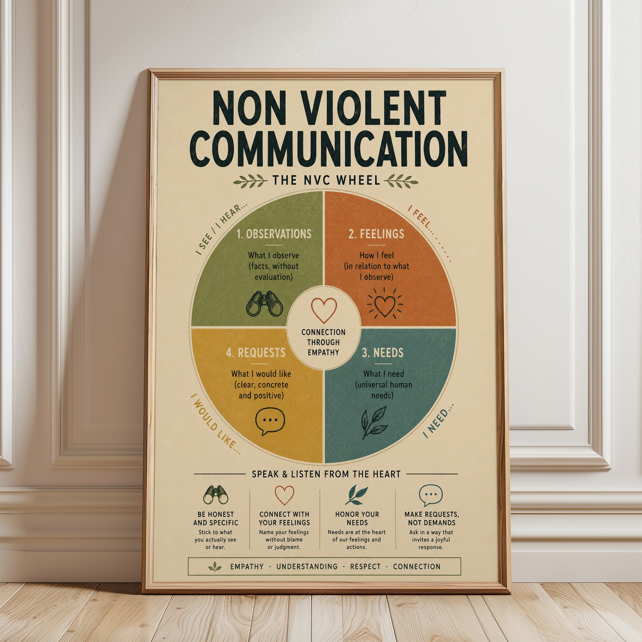 NVC Wheel Poster – Nonviolent Communication Chart - framed detail