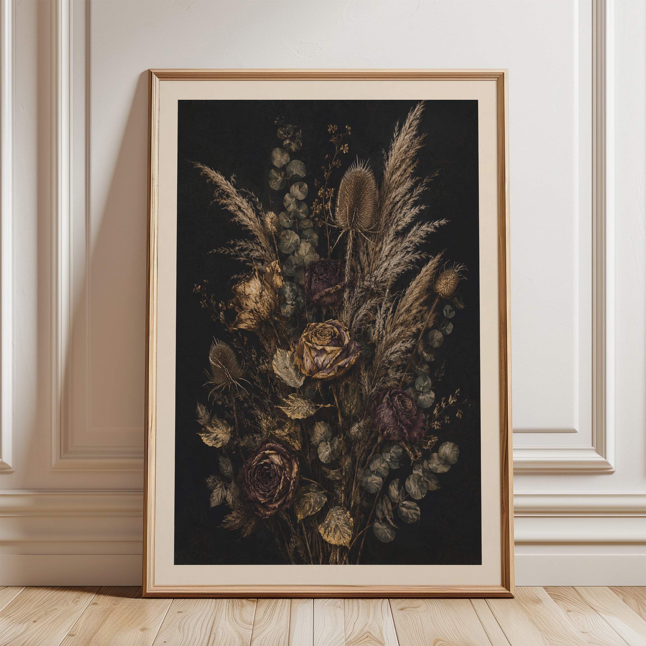 Dark Floral Wall Art – Moody Botanical Print - framed detail