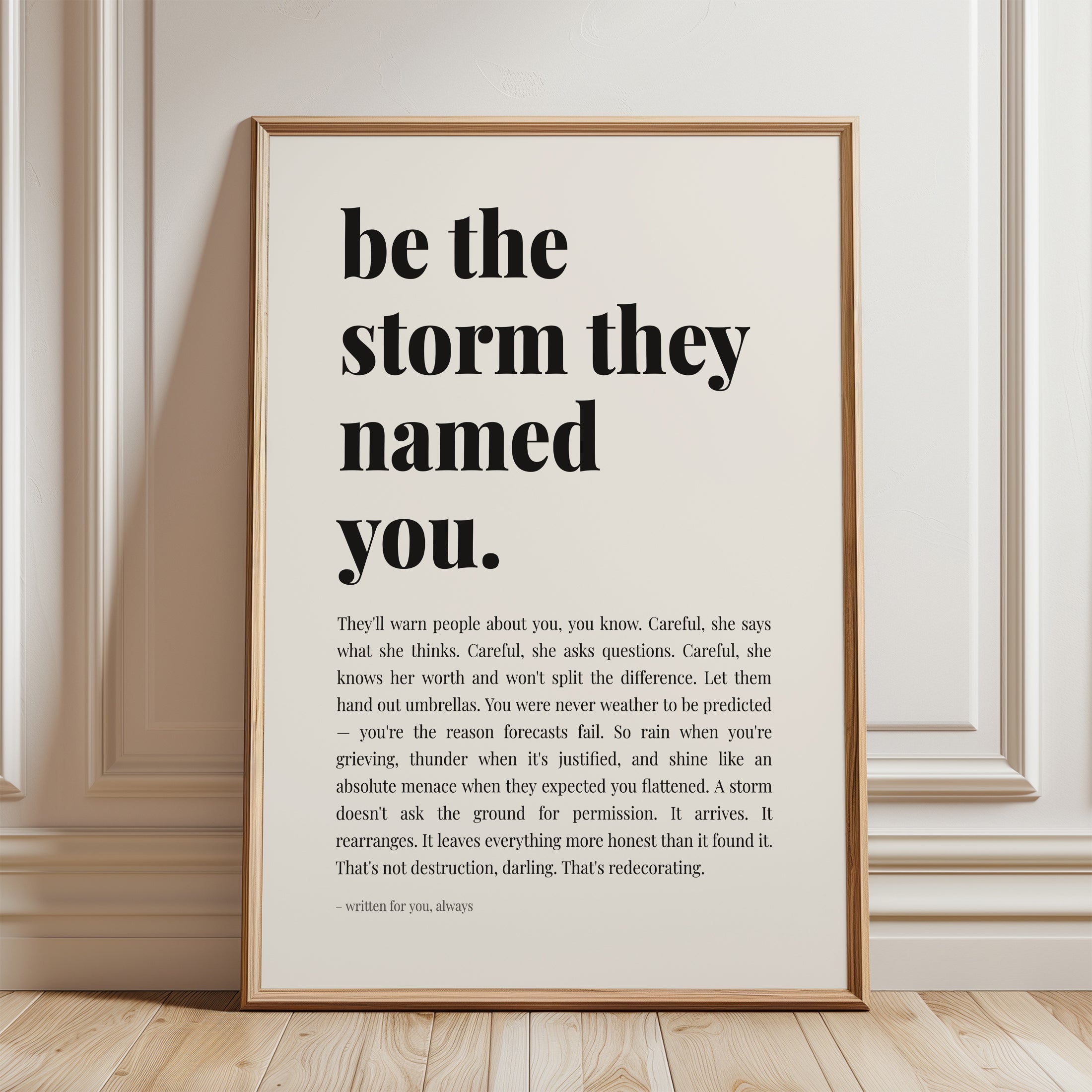 Empowerment Quote Print – Be The Storm Wall Art - framed detail