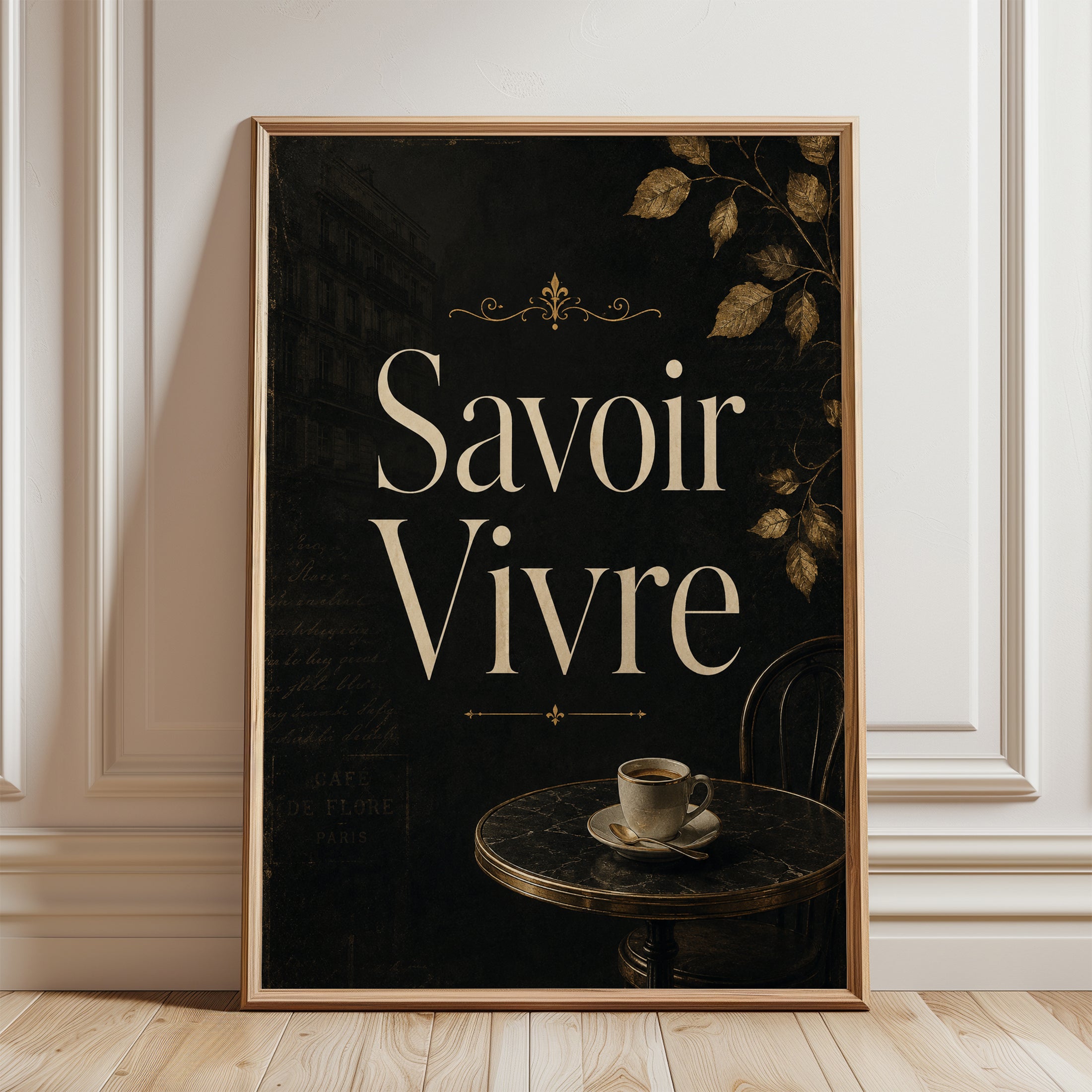 French Cafe Wall Art – Savoir Vivre Print - framed detail