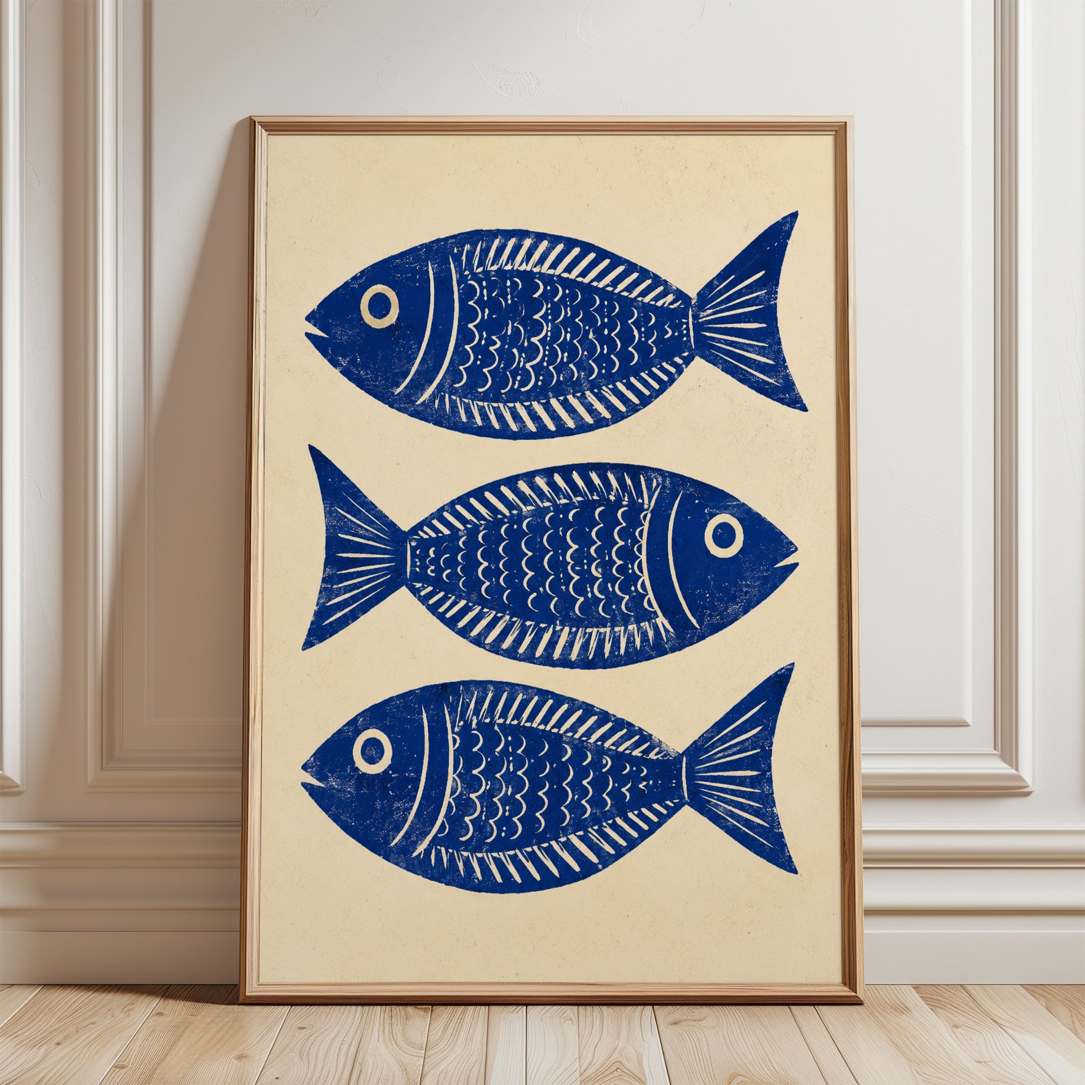 Nautical Fish Wall Art – Blue Coastal Print - framed detail
