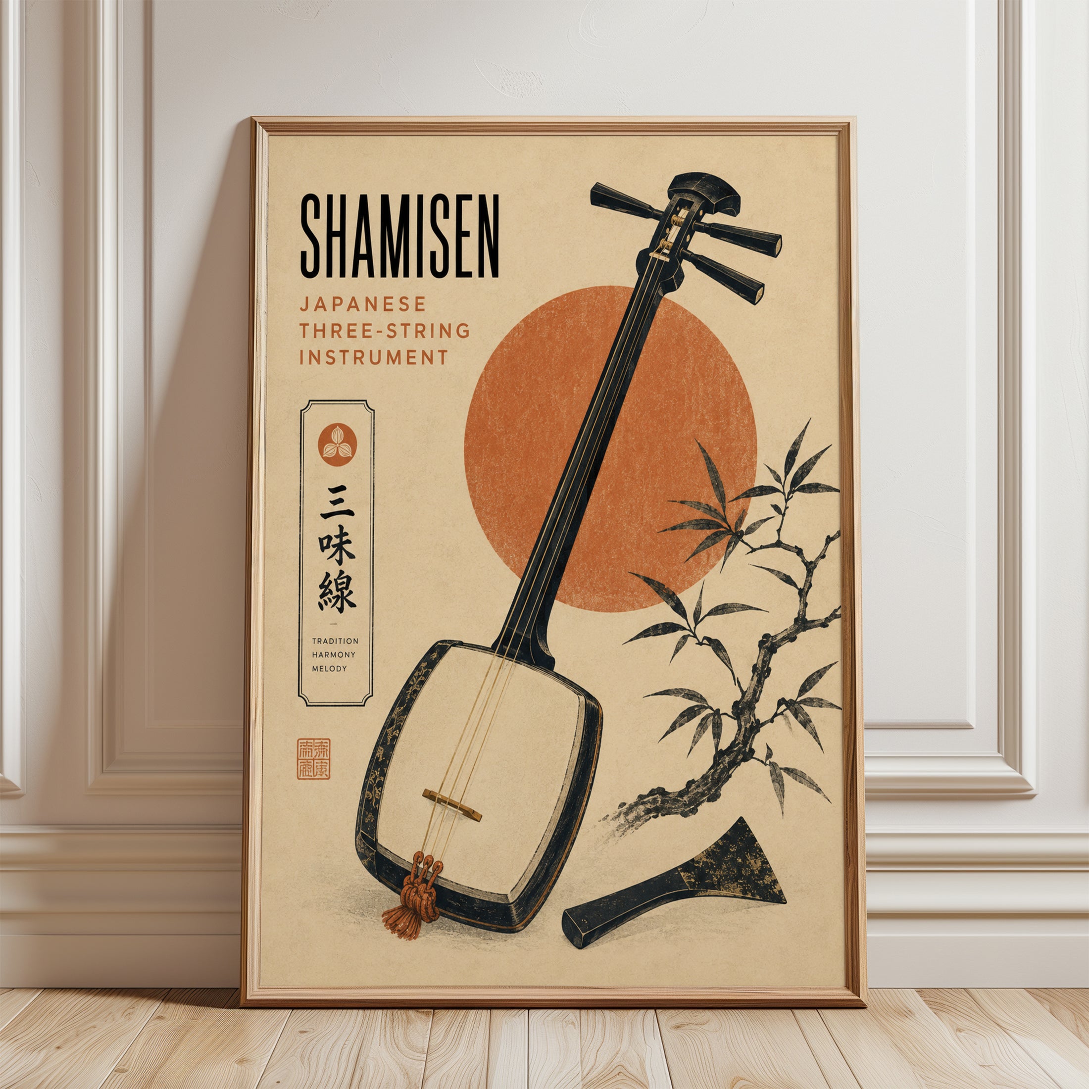Japanese Instrument Poster – Shamisen Wall Art - framed detail
