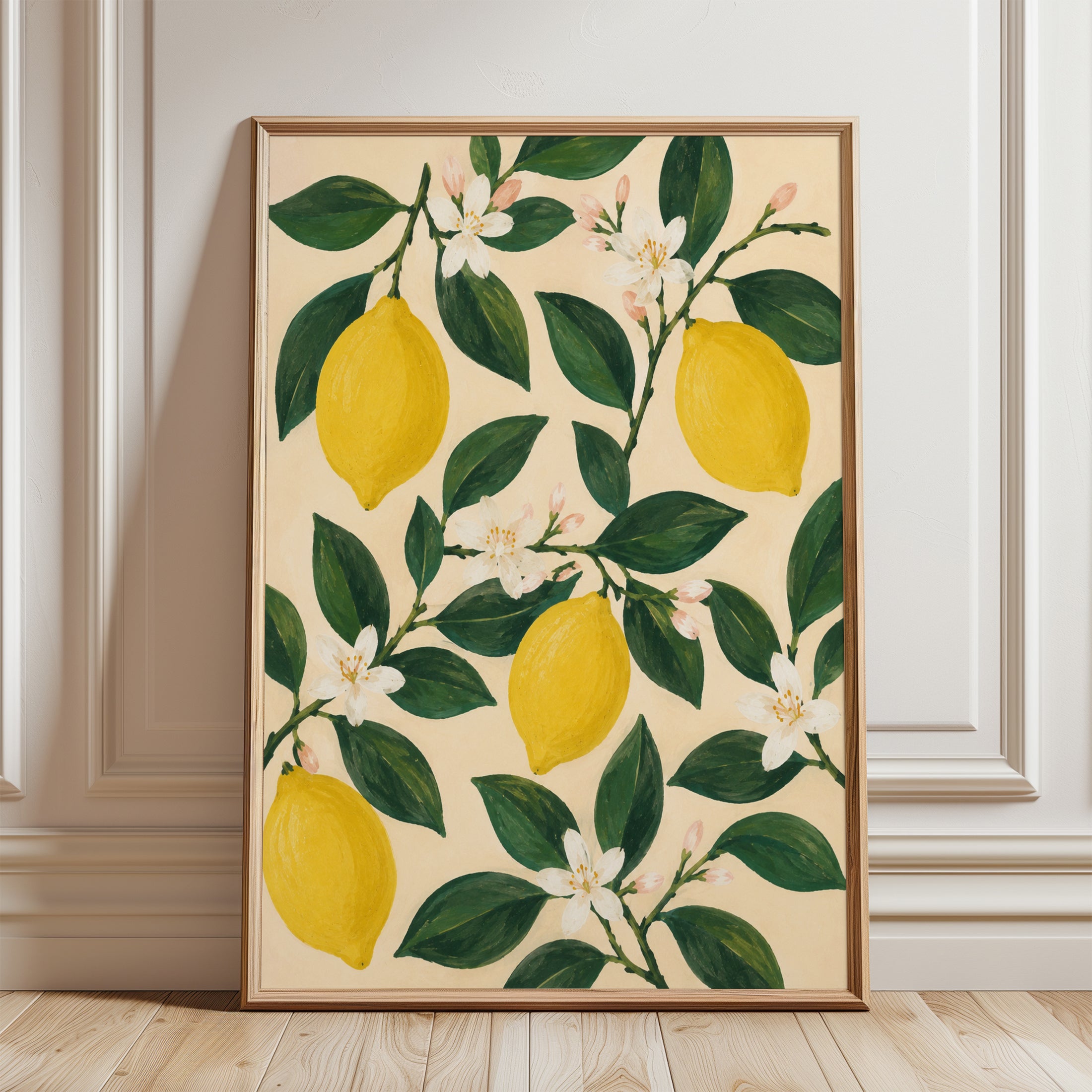 Lemon Botanical Print – Citrus Wall Art - framed detail