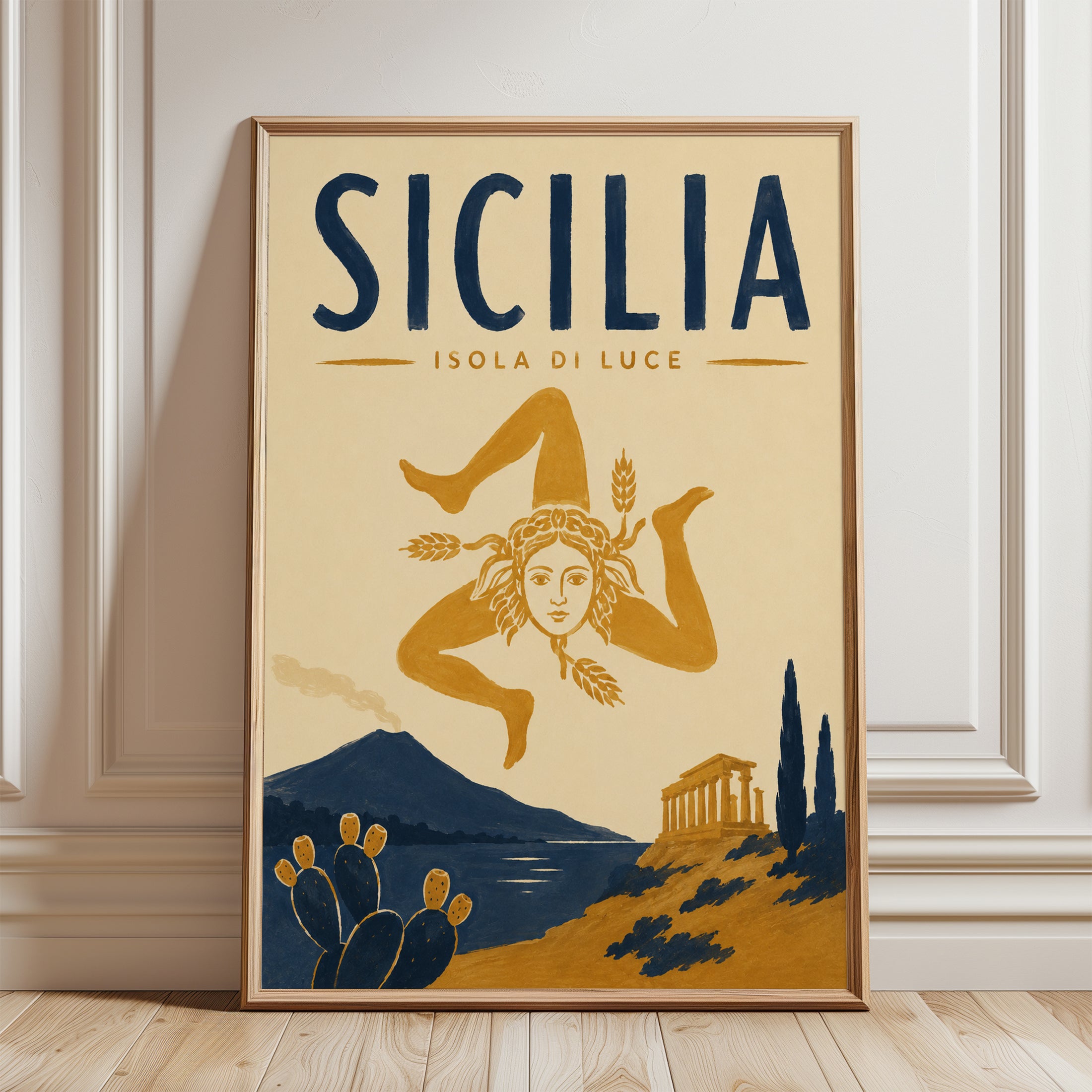 Sicily Travel Poster – Vintage Italian Wall Art - framed detail