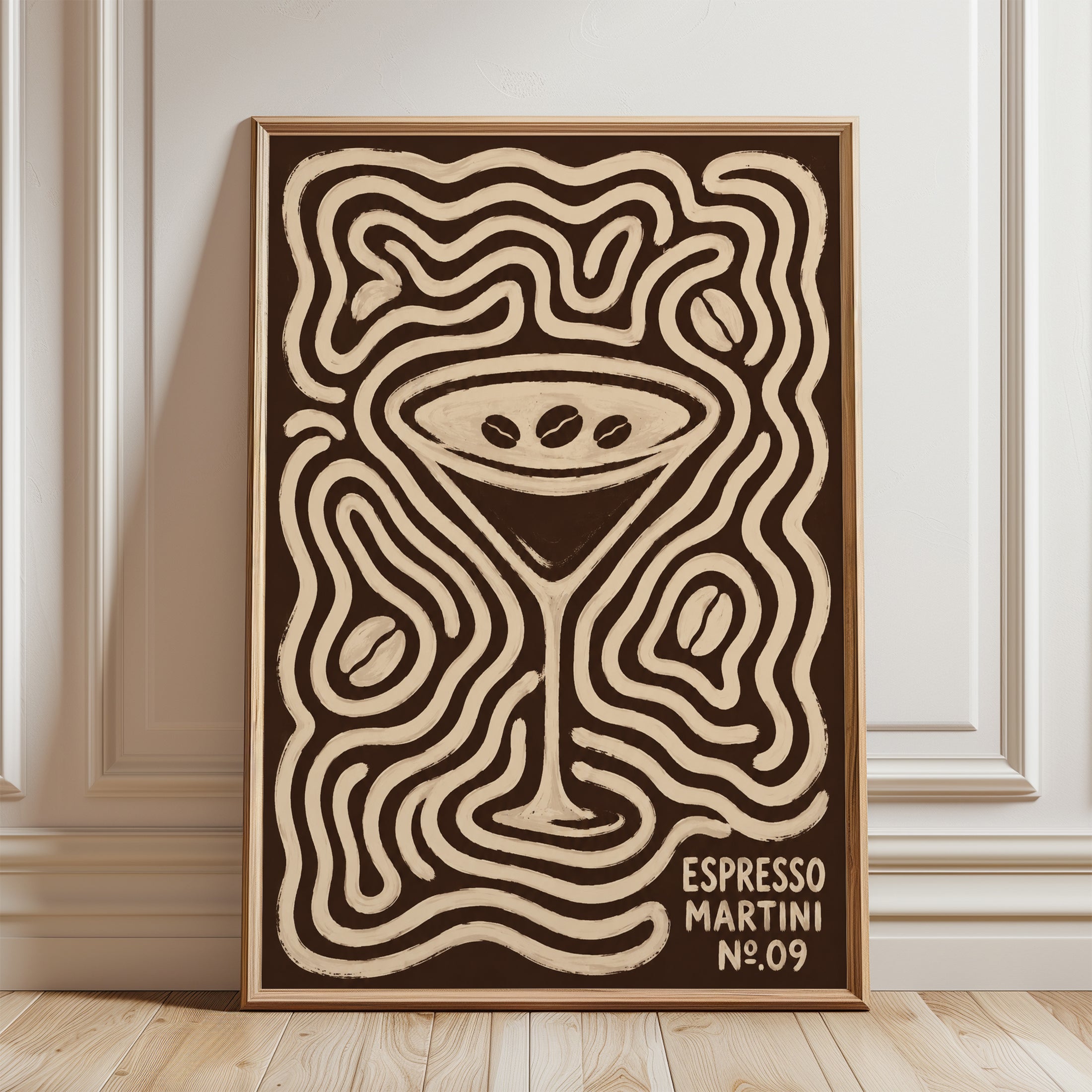 Espresso Martini Poster – Retro Coffee Wall Art - framed detail
