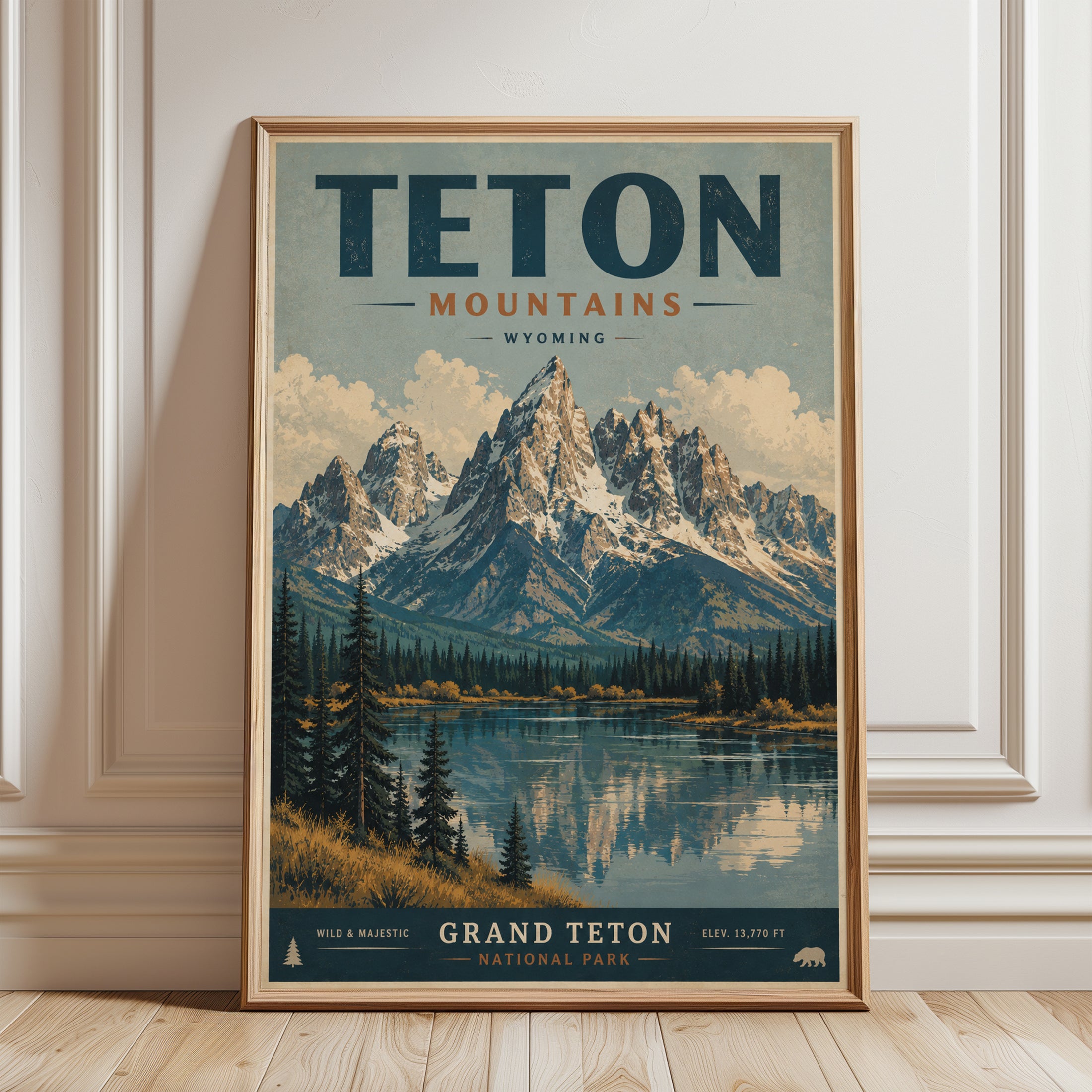 Grand Teton Poster – Vintage National Park Print - framed detail