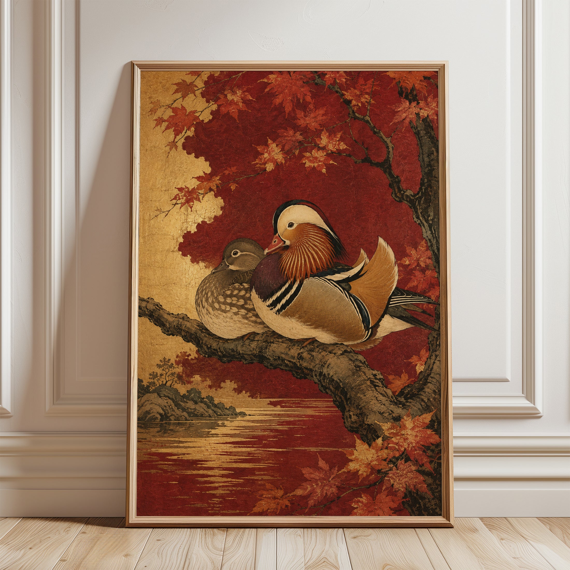 Mandarin Duck Wall Art – Japanese Bird Print - framed detail