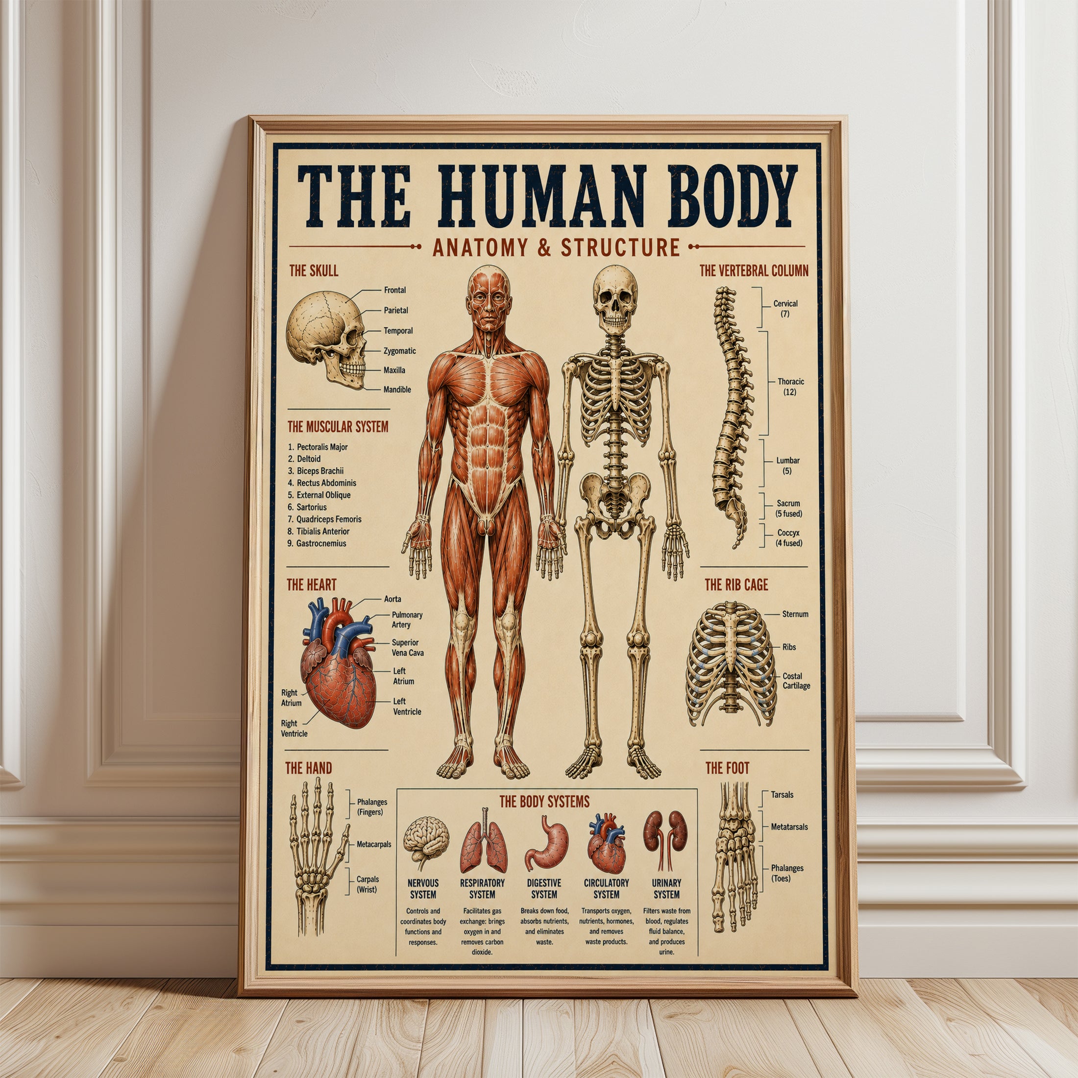 Human Anatomy Poster – Educational Science Print - framed detail