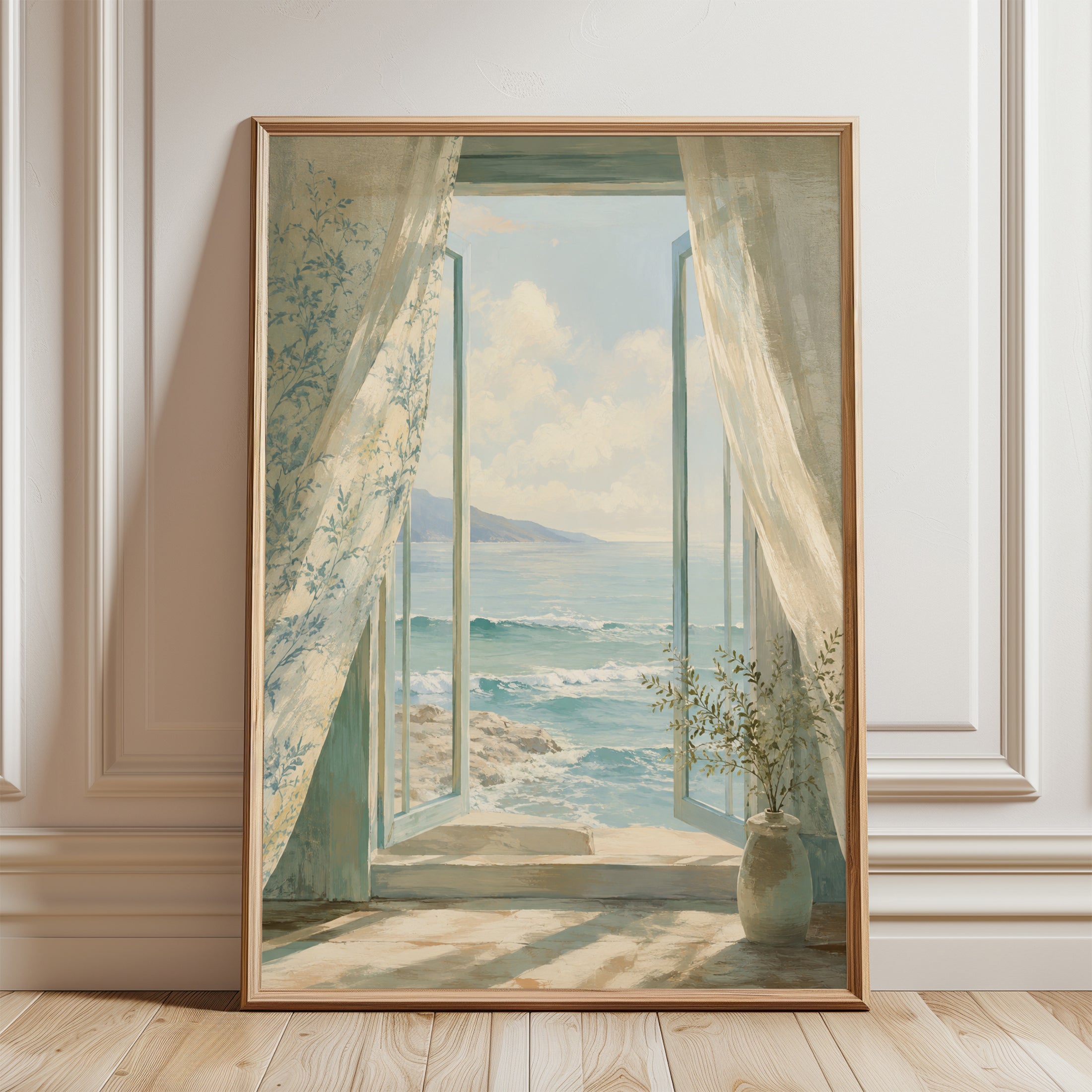 Coastal Window View Print – Ocean Beach Wall Art - framed detail