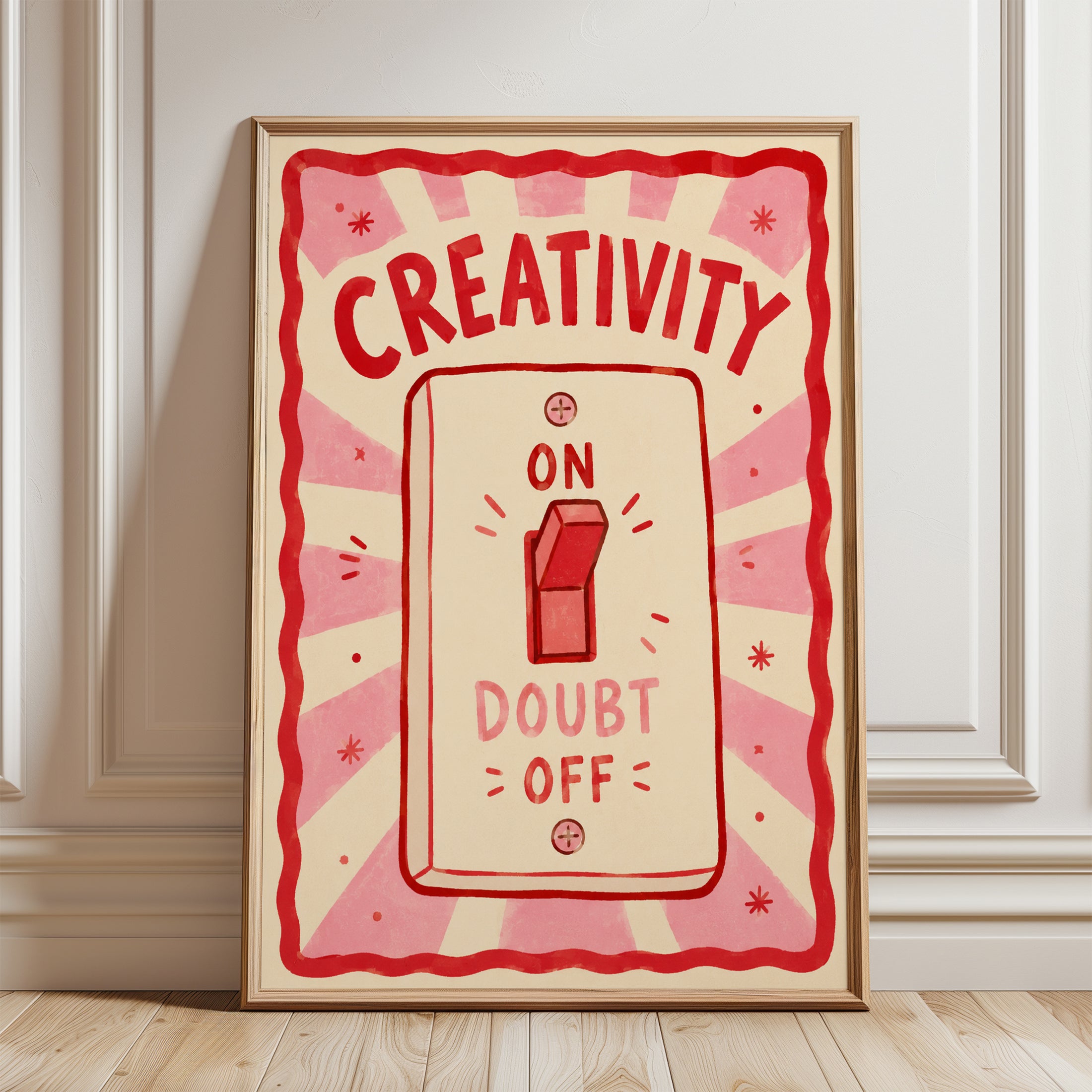 Creativity On Doubt Off Print: Retro Light Switch Poster - framed detail